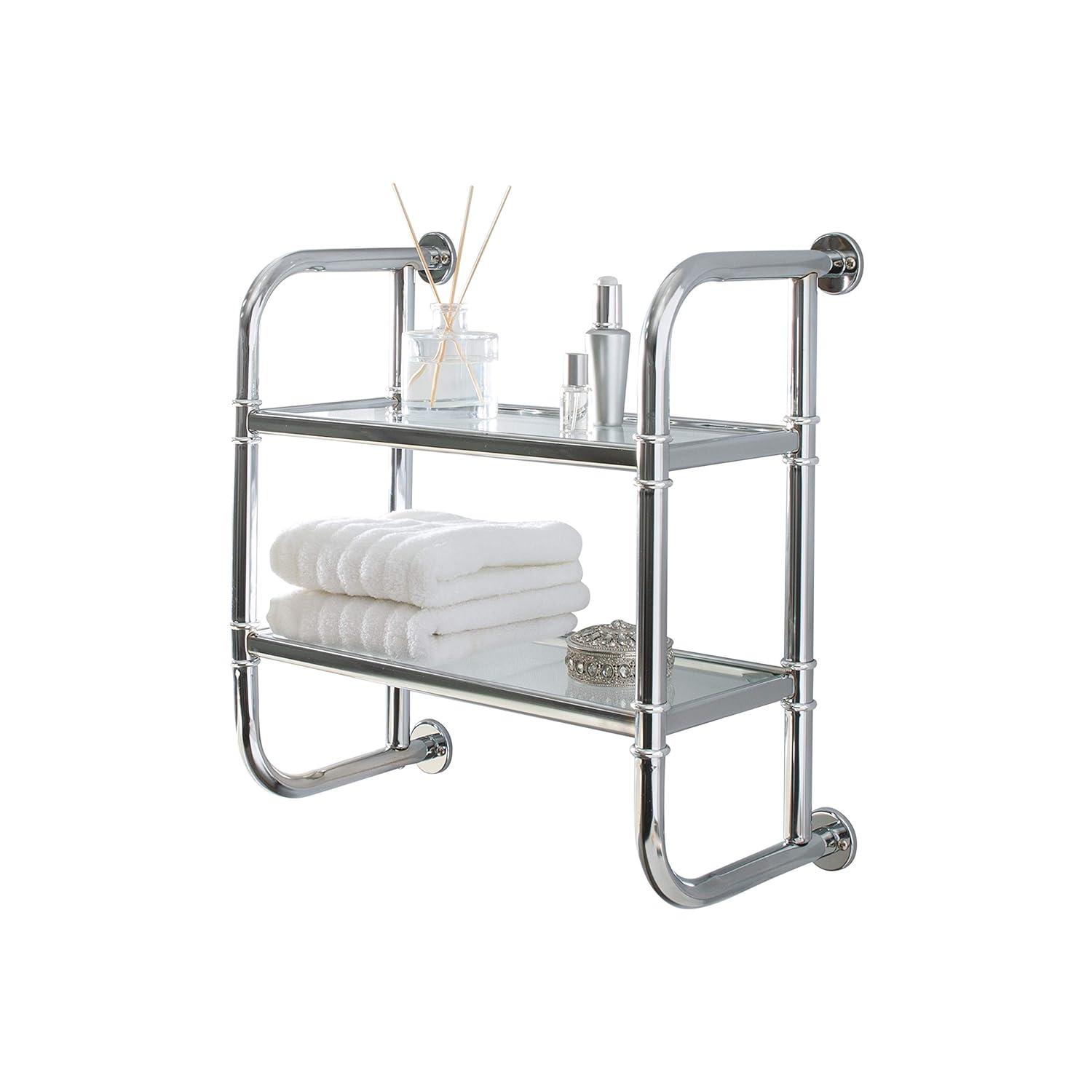 Organize It All Two Tier Bath Shelf Chrome : Microfiber, Machine Washable, Non-Slip Backing