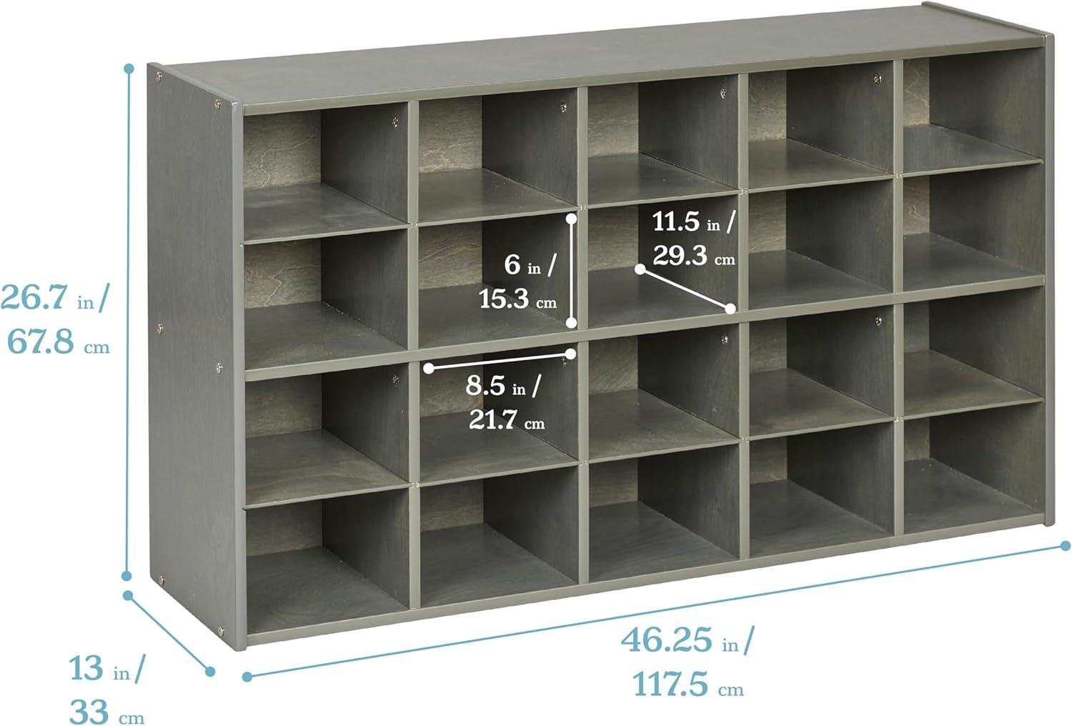 Grey Wash 20-Cubby Tray Storage Cabinet for Kids