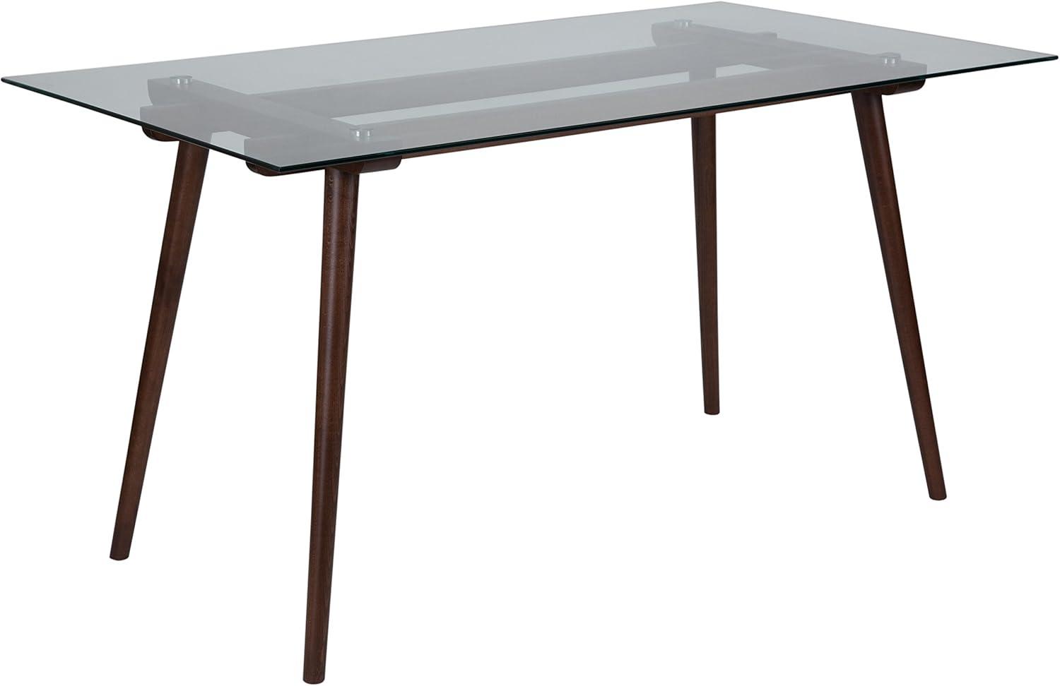 Flash Furniture Meriden 31.5" x 55" Rectangular Solid Walnut Wood Table with Clear Glass Top