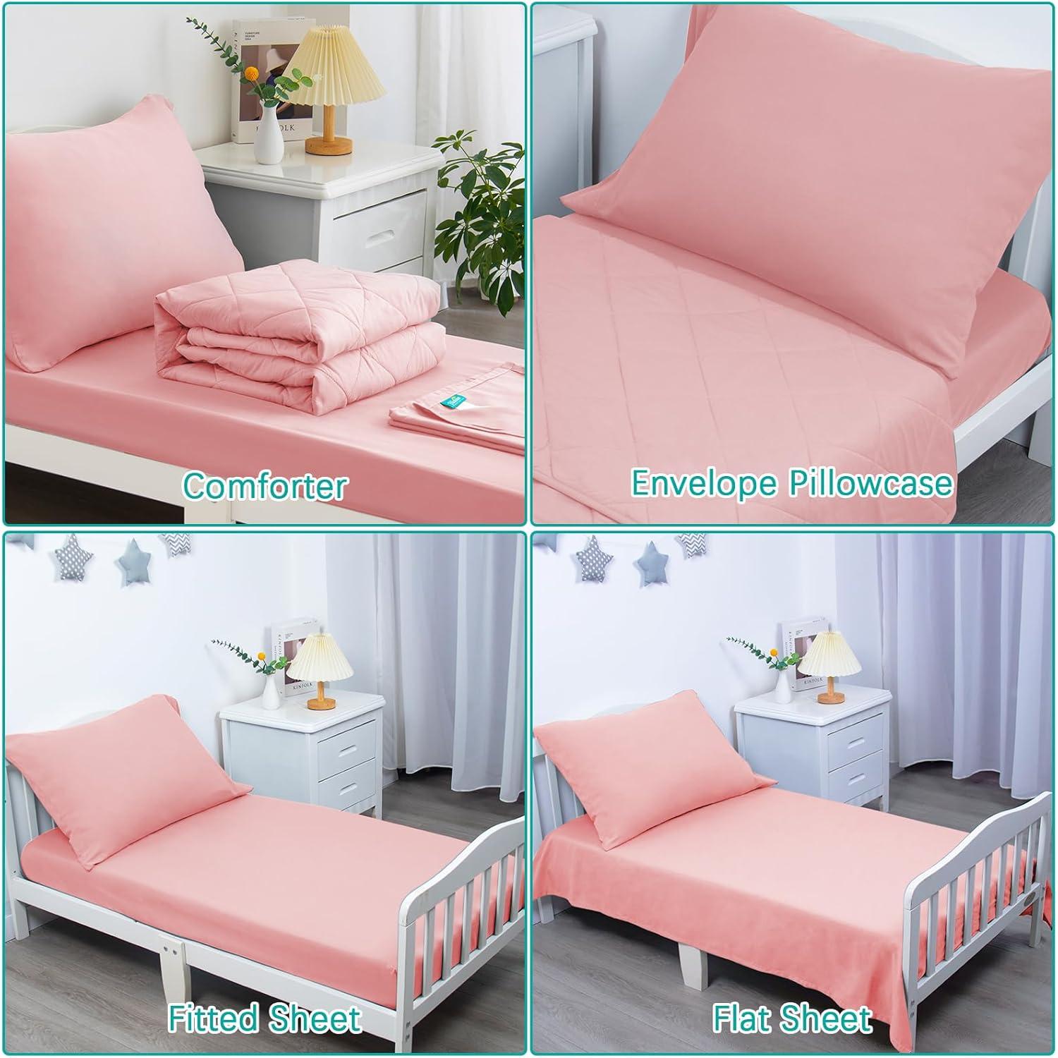 Pink Crib Skirt Pleated with White Lovely Pompoms, Bedding Dust Ruffle for Girls, 14" Drop, Fit All Standard Crib Bed, Fade Resistant Crib Bed Skirt Machine Wash