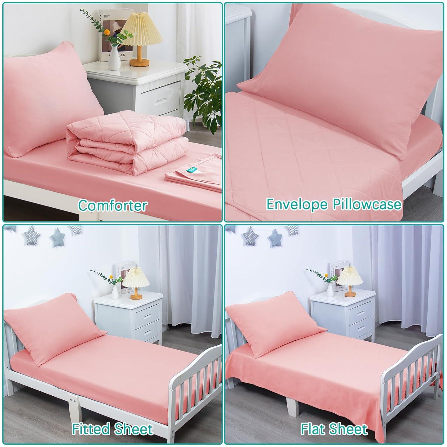 Pink Crib Skirt Pleated with White Lovely Pompoms, Bedding Dust Ruffle for Girls, 14" Drop, Fit All Standard Crib Bed, Fade Resistant Crib Bed Skirt Machine Wash