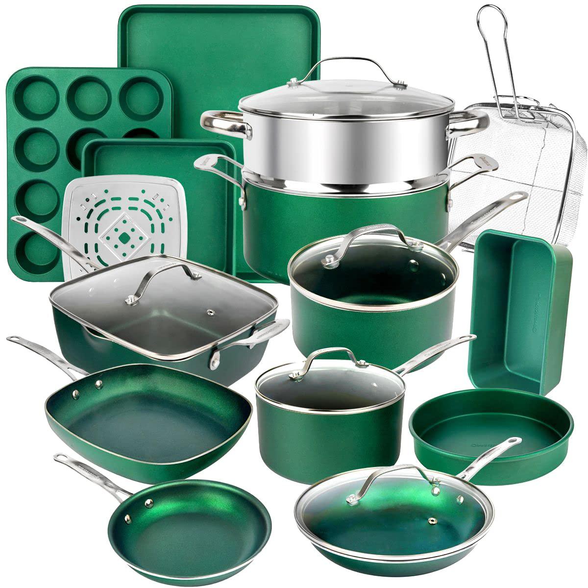 Granitestone Blue 20 Piece Aluminum Non Stick Cookware & Bakeware Set with Ultra Nonstick Surface, Oven & Dishwasher Safe
