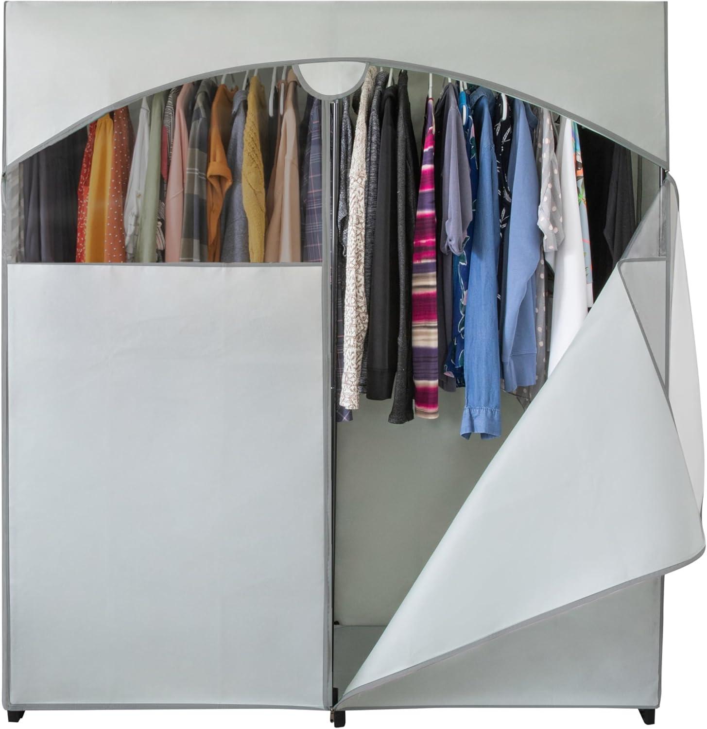 HOLDN’ STORAGE Portable Wardrobe Closet, Large - Premium Heavy Duty Metal Hanging Rod with Black Cover- 50 Lb. Weight Capacity- Super Easy Assembly, No Tools Required