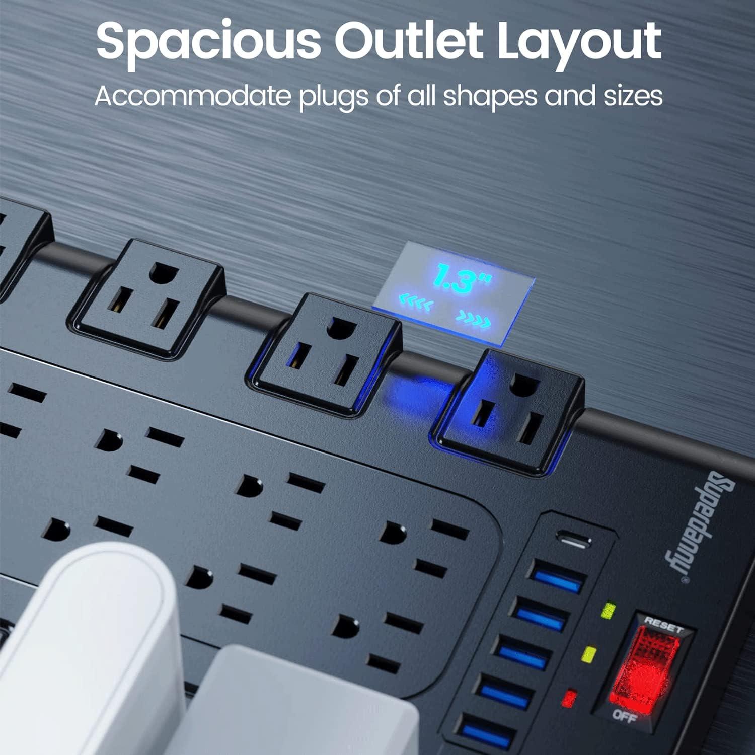 Black 28-Outlet Power Strip with USB Ports