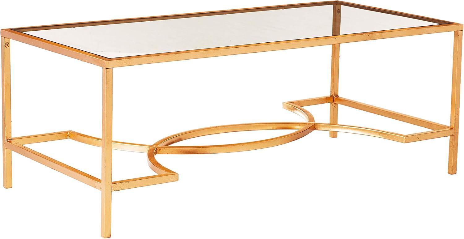 Elegant Transitional 48" Gold Metal & Glass Rectangular Coffee Table