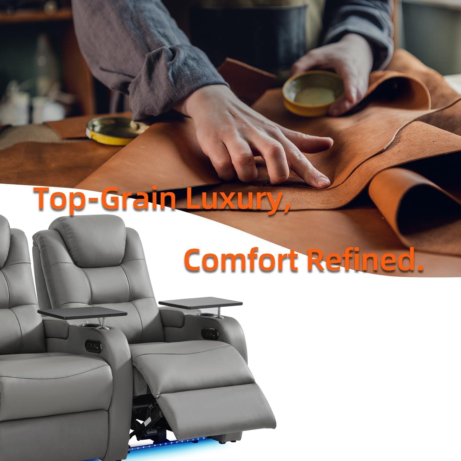 Orren Ellis Leather Home Theater Seating Dual Power Movie Theater Chairs Theater Recliner Sofa