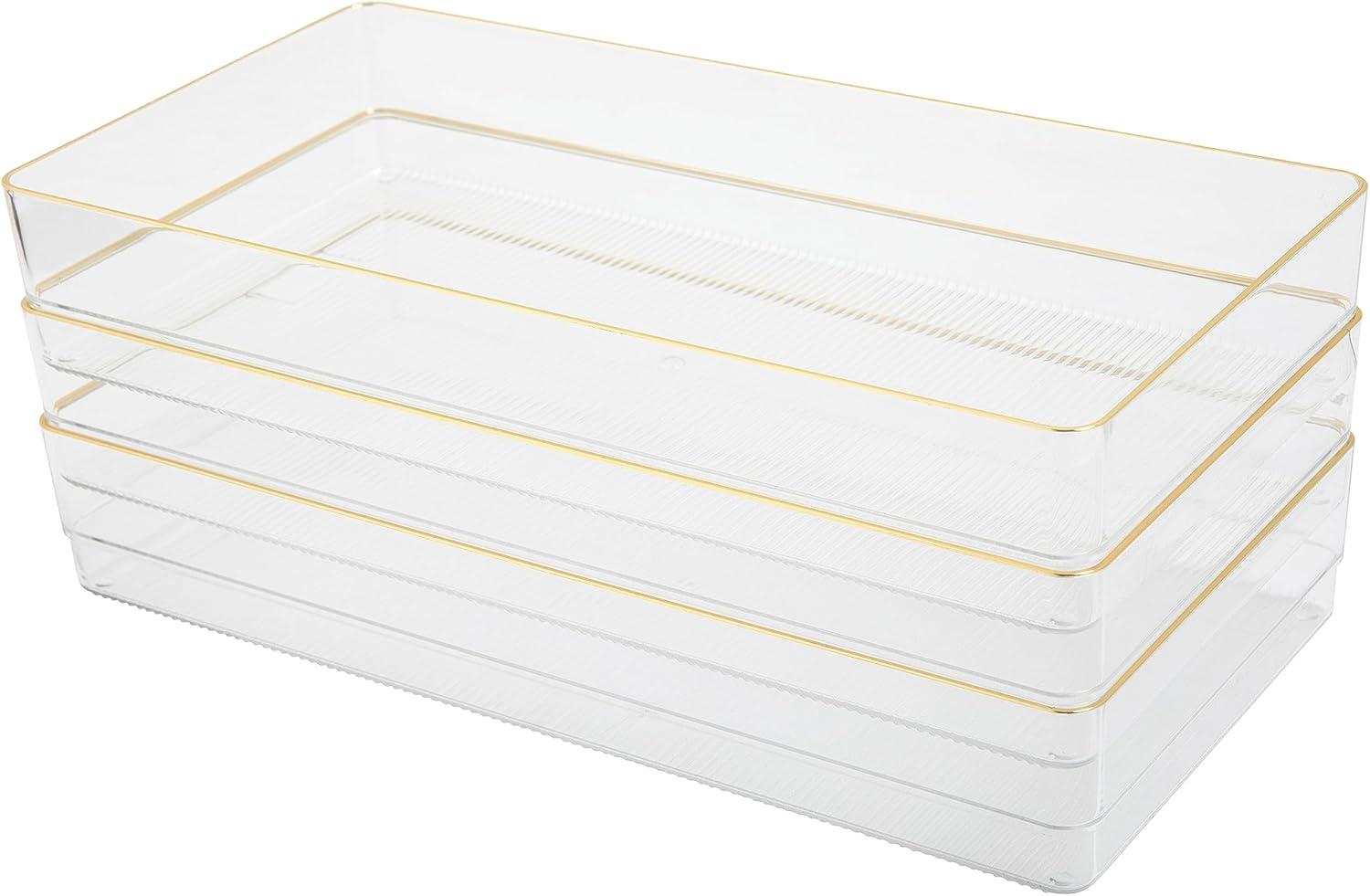 Thomas Martha Stewart Plastic Stackable Office Desk Drawer Organizers with Metallic Trim, 12" x 6"