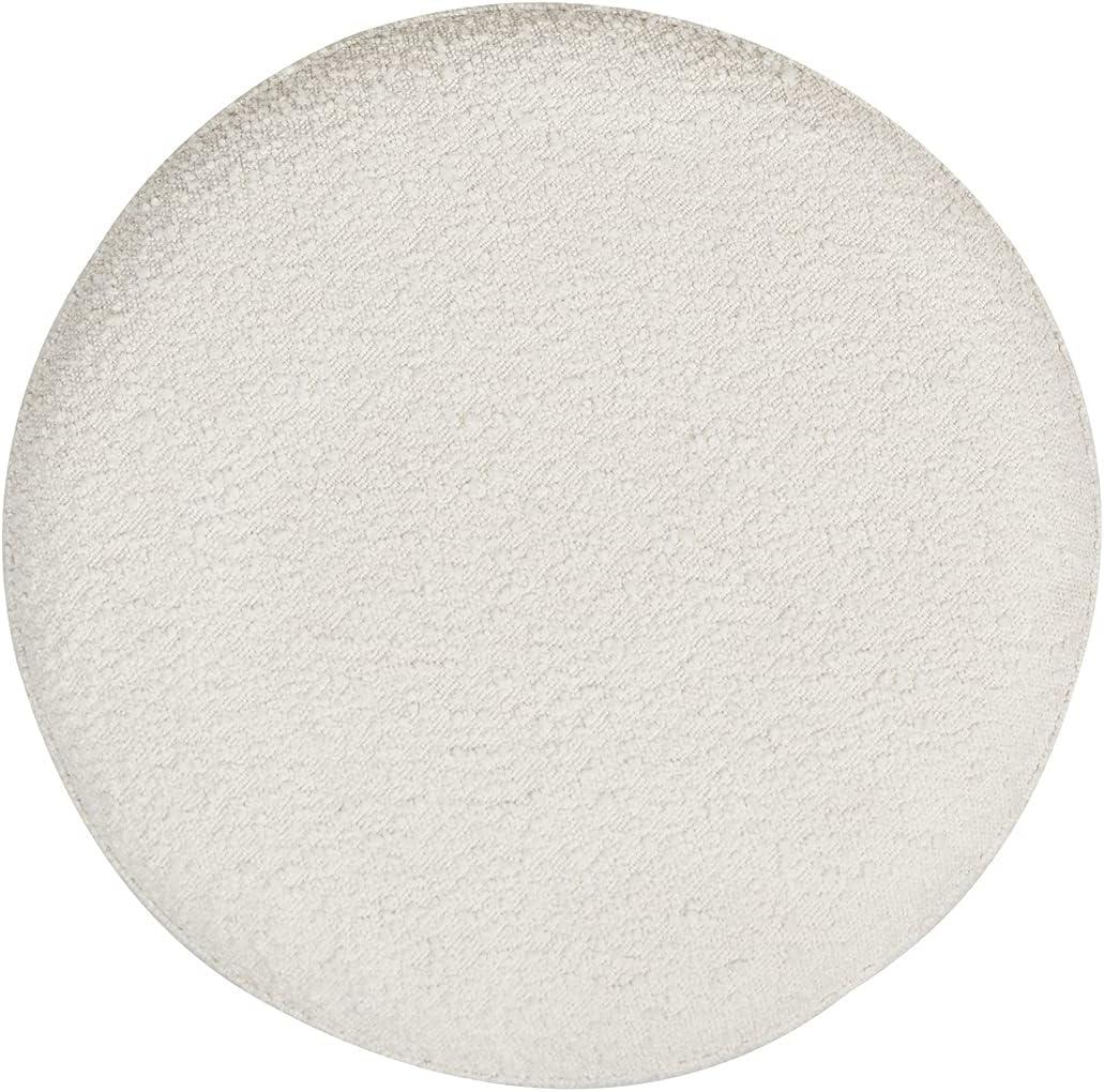 NicBex Modern 19" Round Storage Ottoman Wood Footstools with Boucle Fabric for Bedroom and Living Room, White