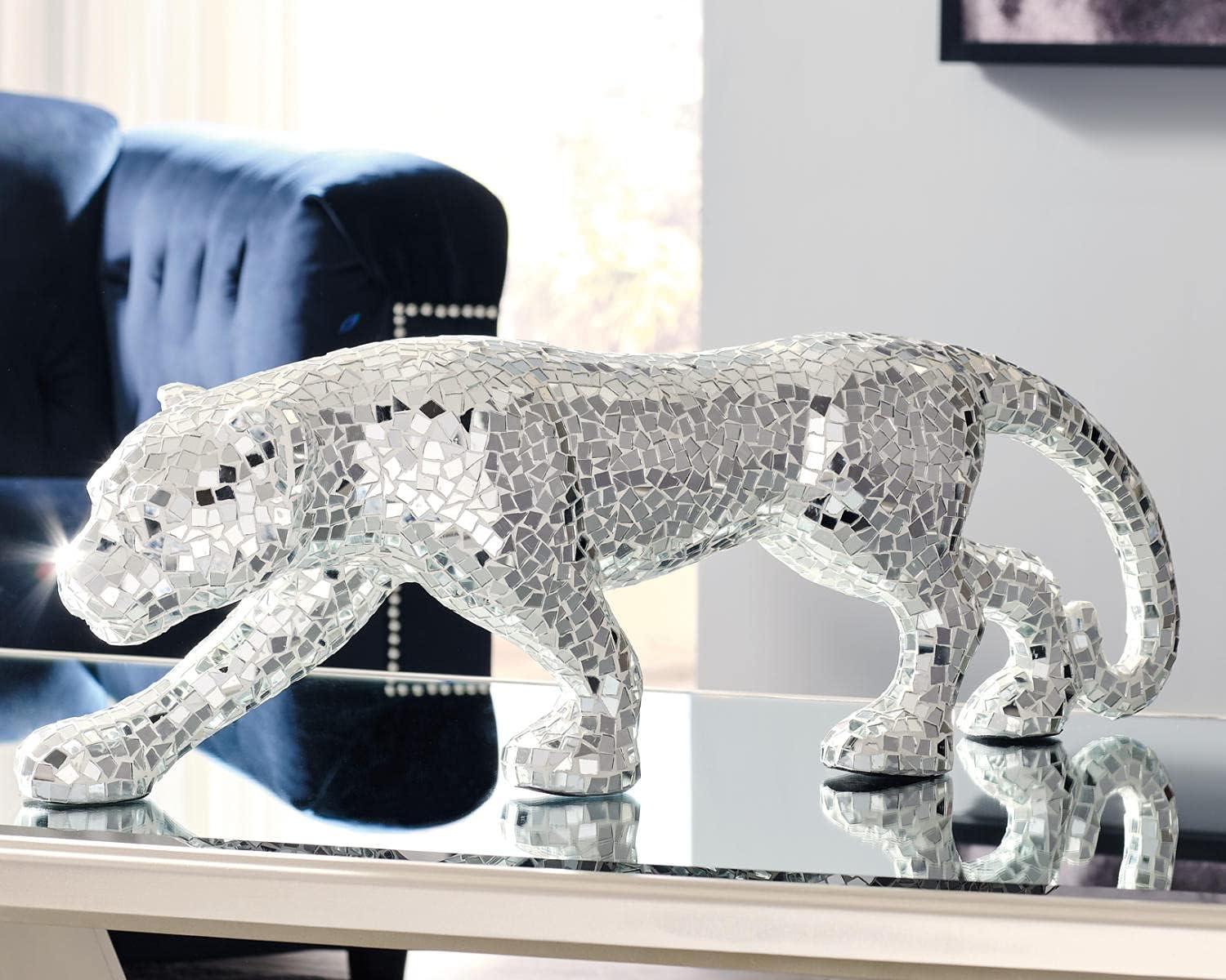 Exotic Silver Mosaic Glass Panther Sculpture