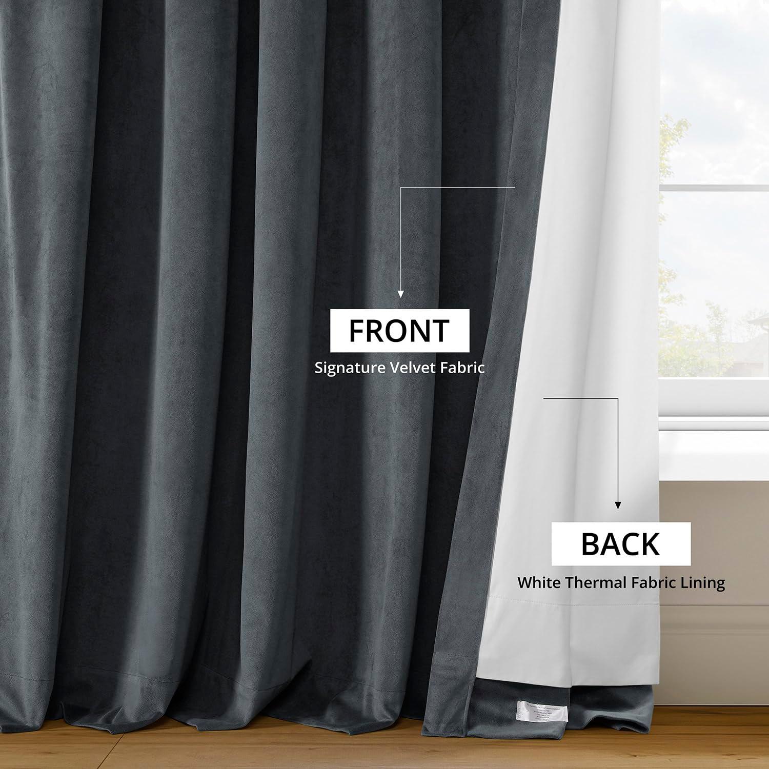 Half Price Drapes Signature Blue Grey Velvet Blackout Curtains For Bedroom(1 Panel), 50WX 96L