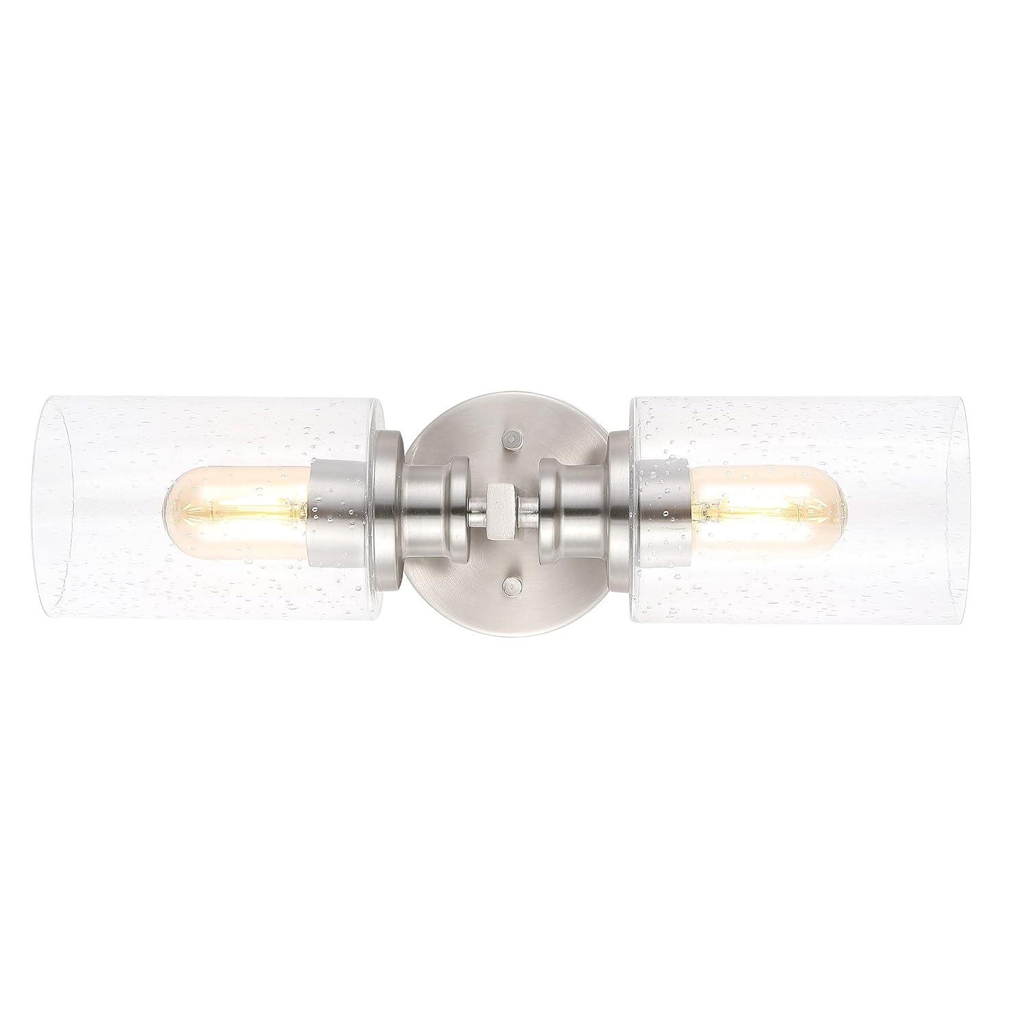 JONATHAN Y Jules Edison 16.5" Cylinder 2-Light Iron/Seeded Glass Farmhouse Contemporary LED Wall Sconce, Nickel