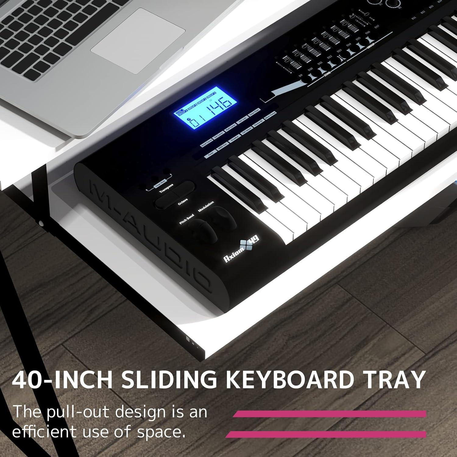 Suitor 53'' White Wood Music Studio Desk with Keyboard Tray