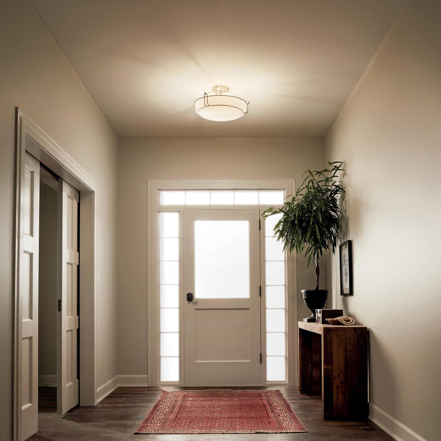 Transitional 22" Black Nickel Semi-Flush Ceiling Bowl Light