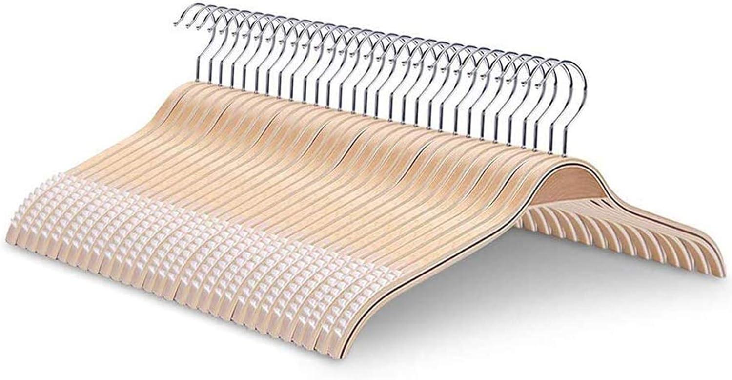 Lightweight Non Slip Wooden Hangers - 30 Pack Heavy Duty Wood Coat Hangers with Soft Stripes for Camisole, Jacket, Dress Clothes, Sweater, Natural Finish