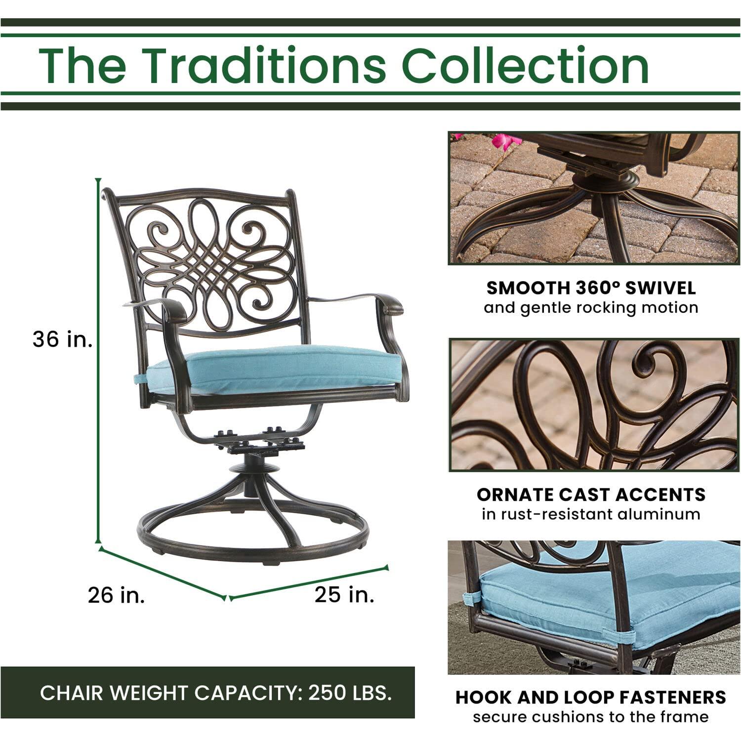 Hanover Traditions 7-Piece Dining Set in Blue with Extra Large Glass-Top Dining Table