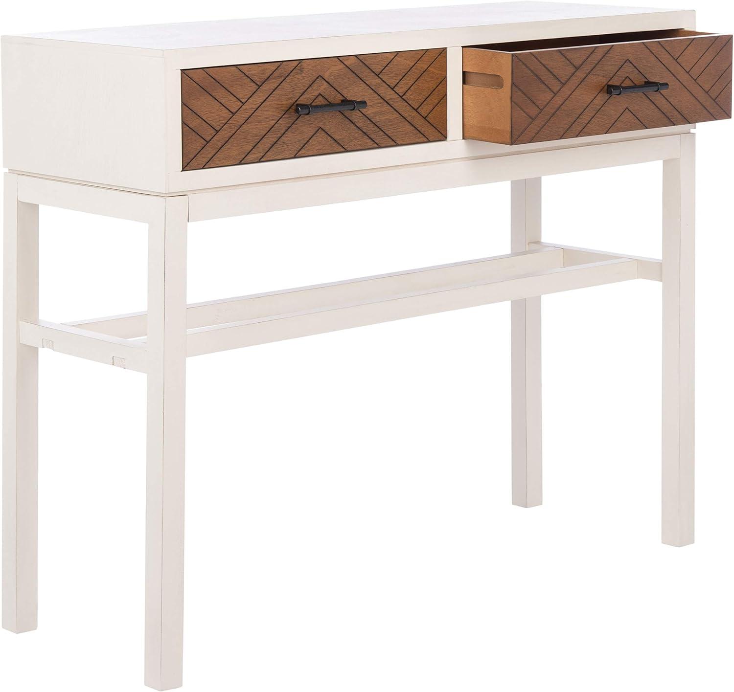 Ajana Distressed White & Honey Brown Chevron 2-Drawer Console Table