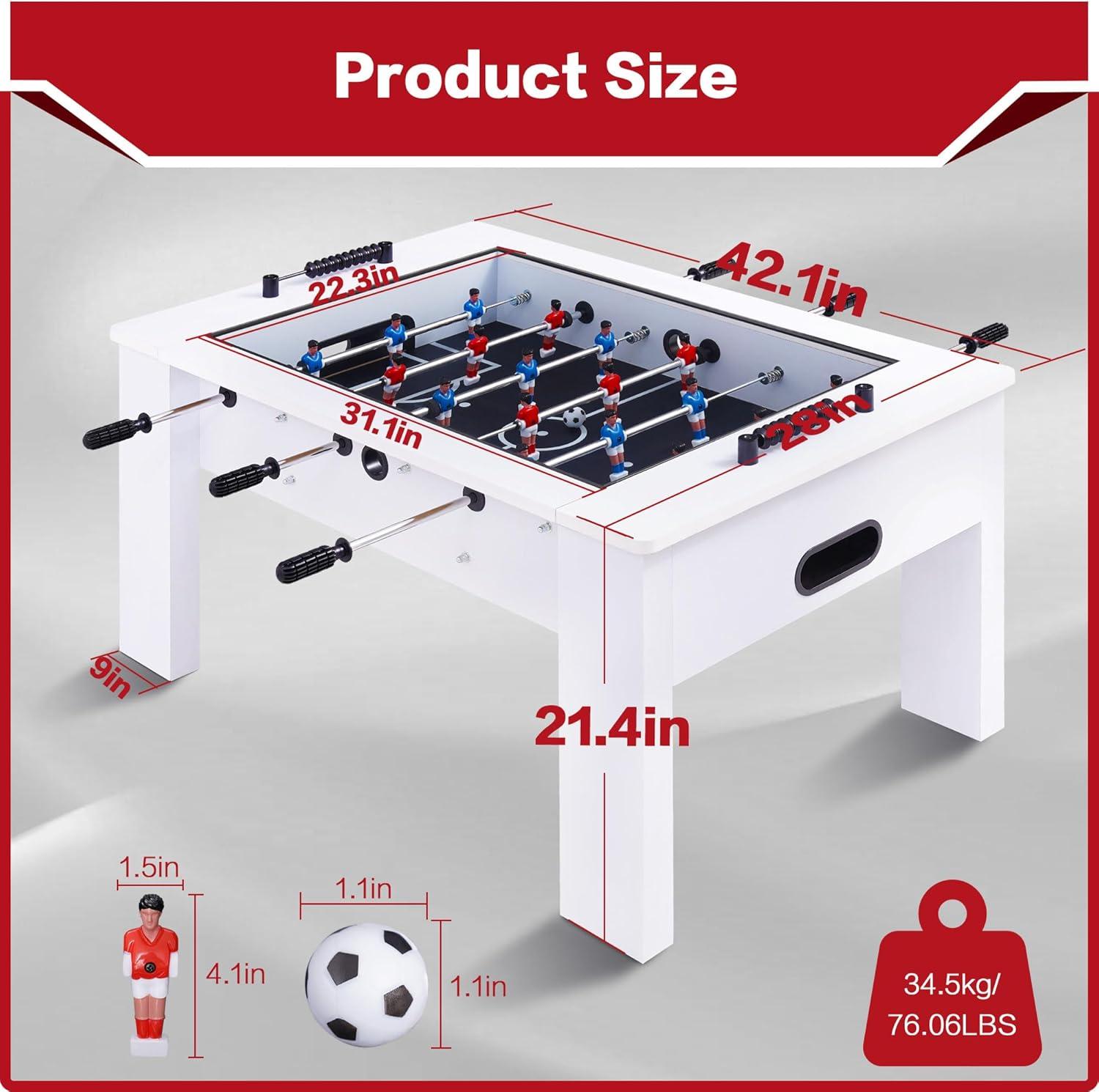 RayChee 42" Foosball Coffee Table, Soccer Game Table with Tempered Glass, RayChee Modern Multi Arcade Game Table with 2 Balls for Adults, Kids, Home, Indoor Family Living Room