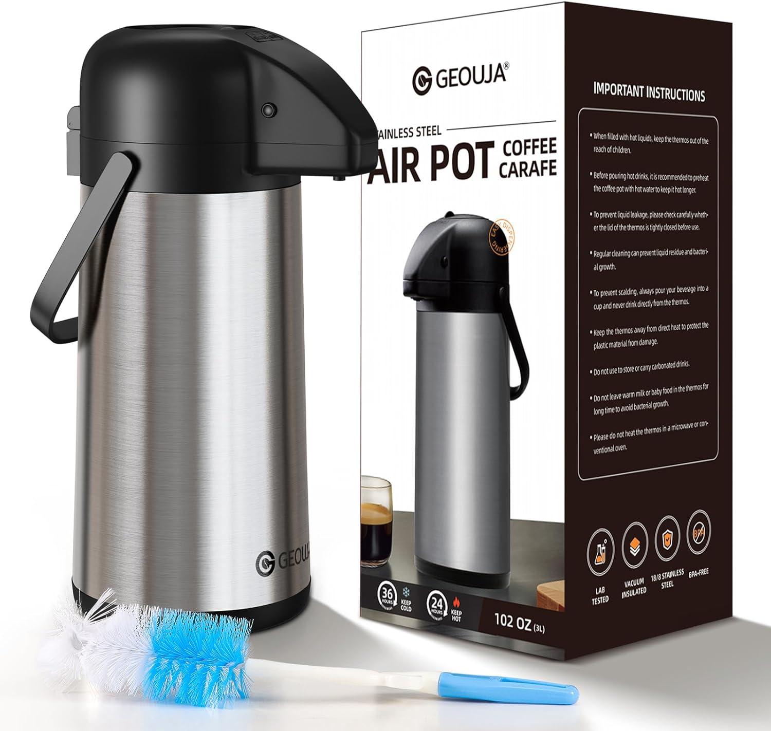 Large Stainless Steel Insulated Coffee Dispenser with Pump