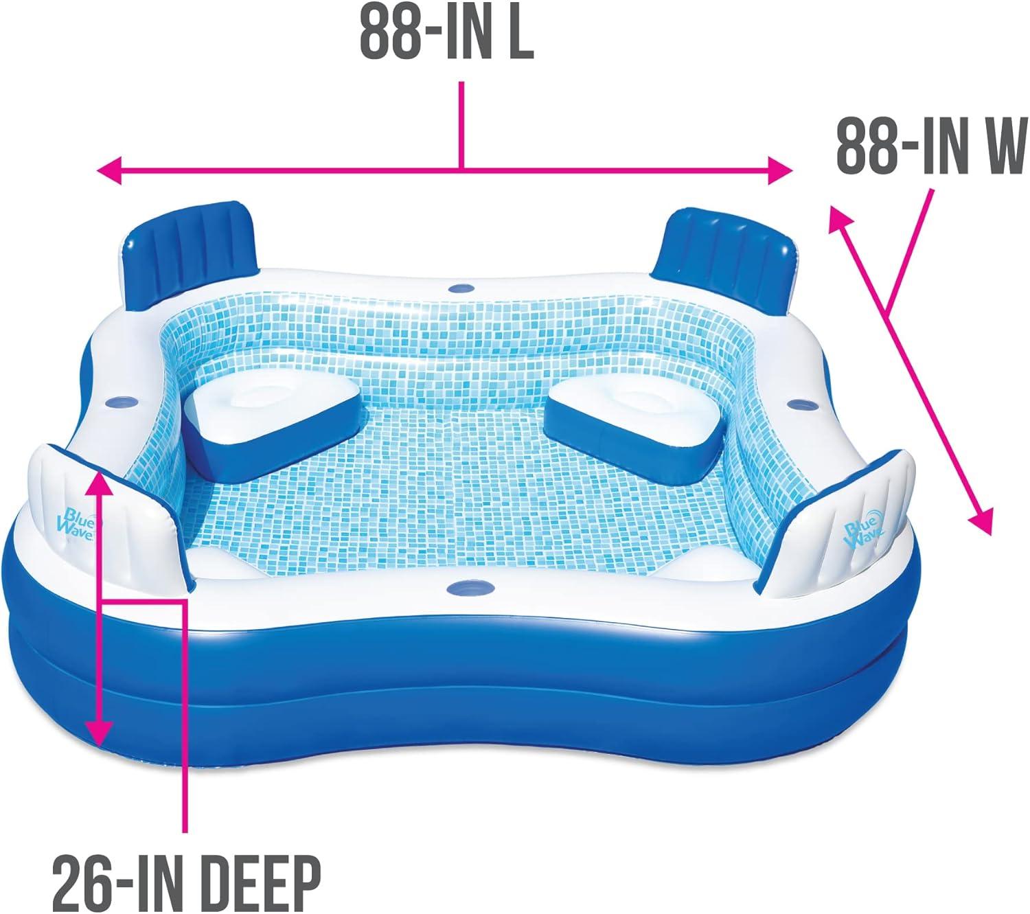 Blue and White Square Inflatable Pool with Cushioned Seats