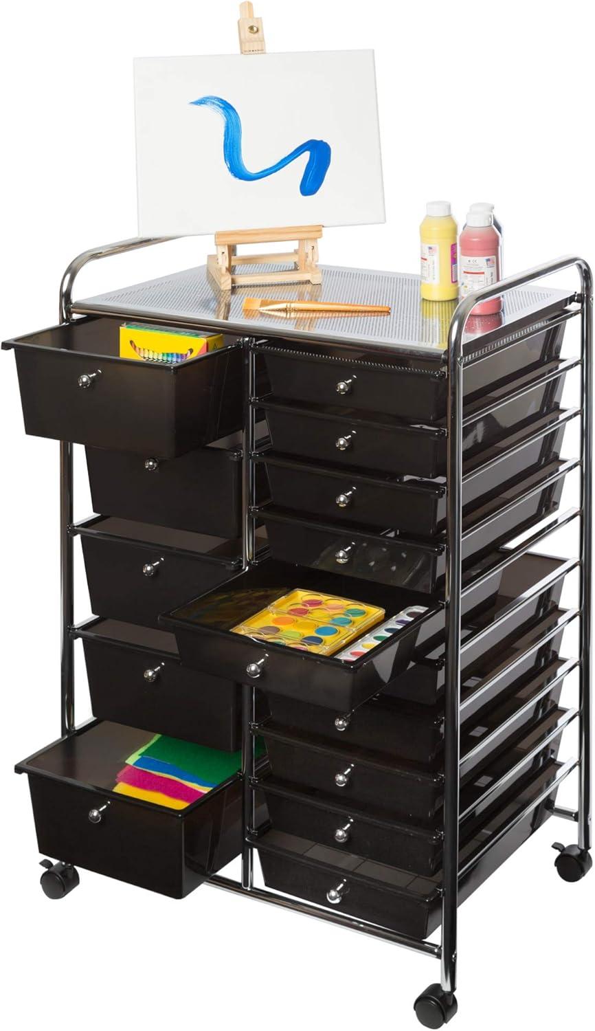 Seville Classics 15-Drawer Organizer Cart, Black