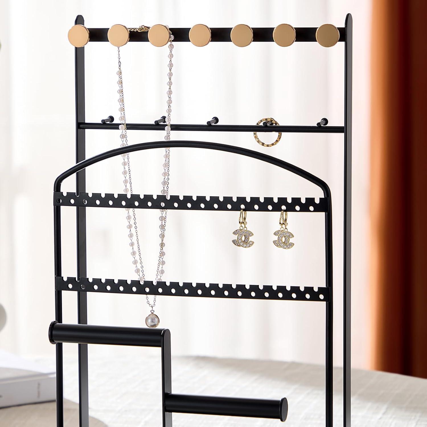 Jewelry Holder, Accessory Organizer, Jewelry Display Stand with Metal Frame and Velvet Tray