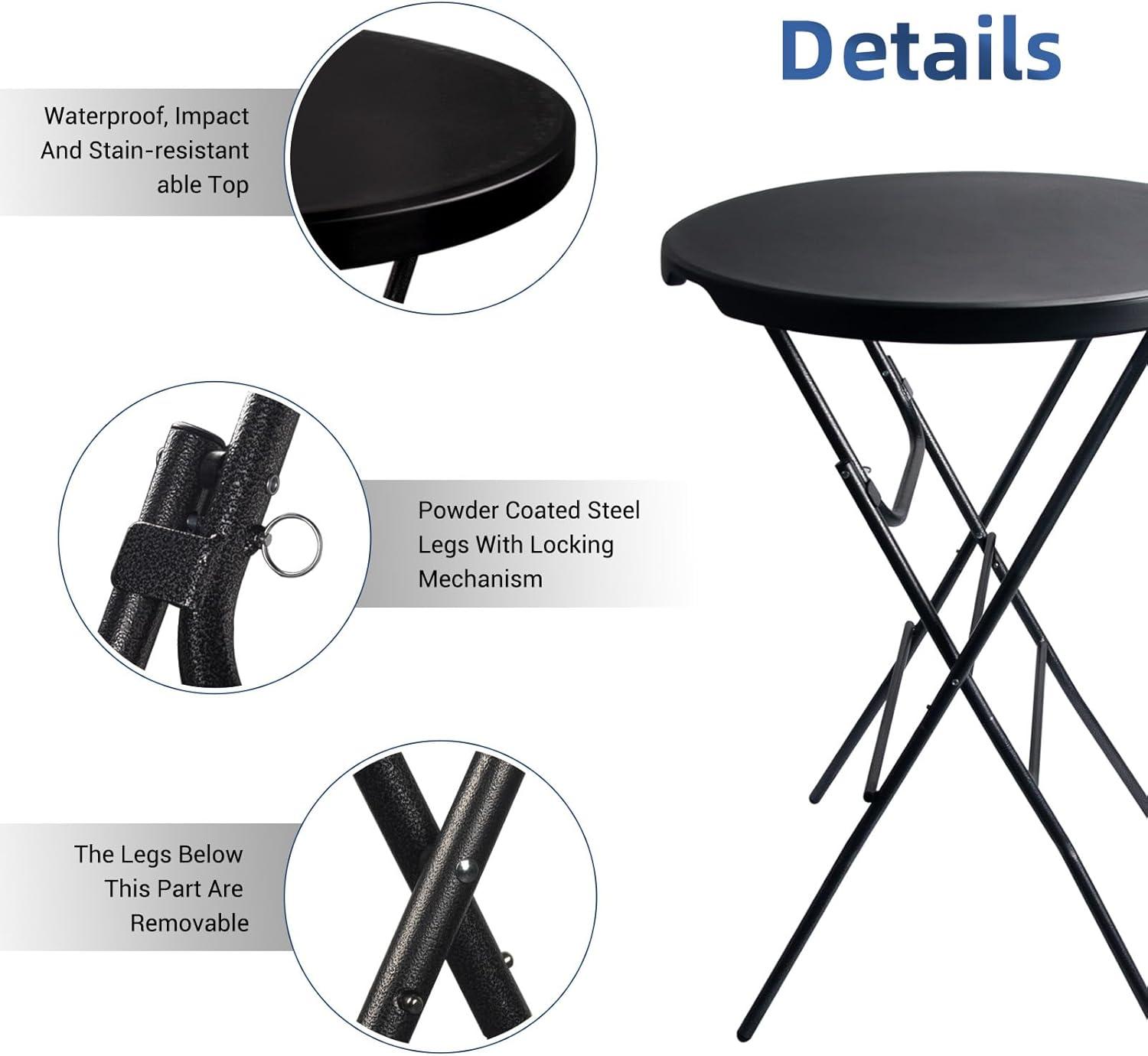 32in Cocktail Table Folding High Top Table, Round Portable Plastic Bar Height Table for Parties,Patio,Dining Room,Indoor Outdoor Banquet Table, Black