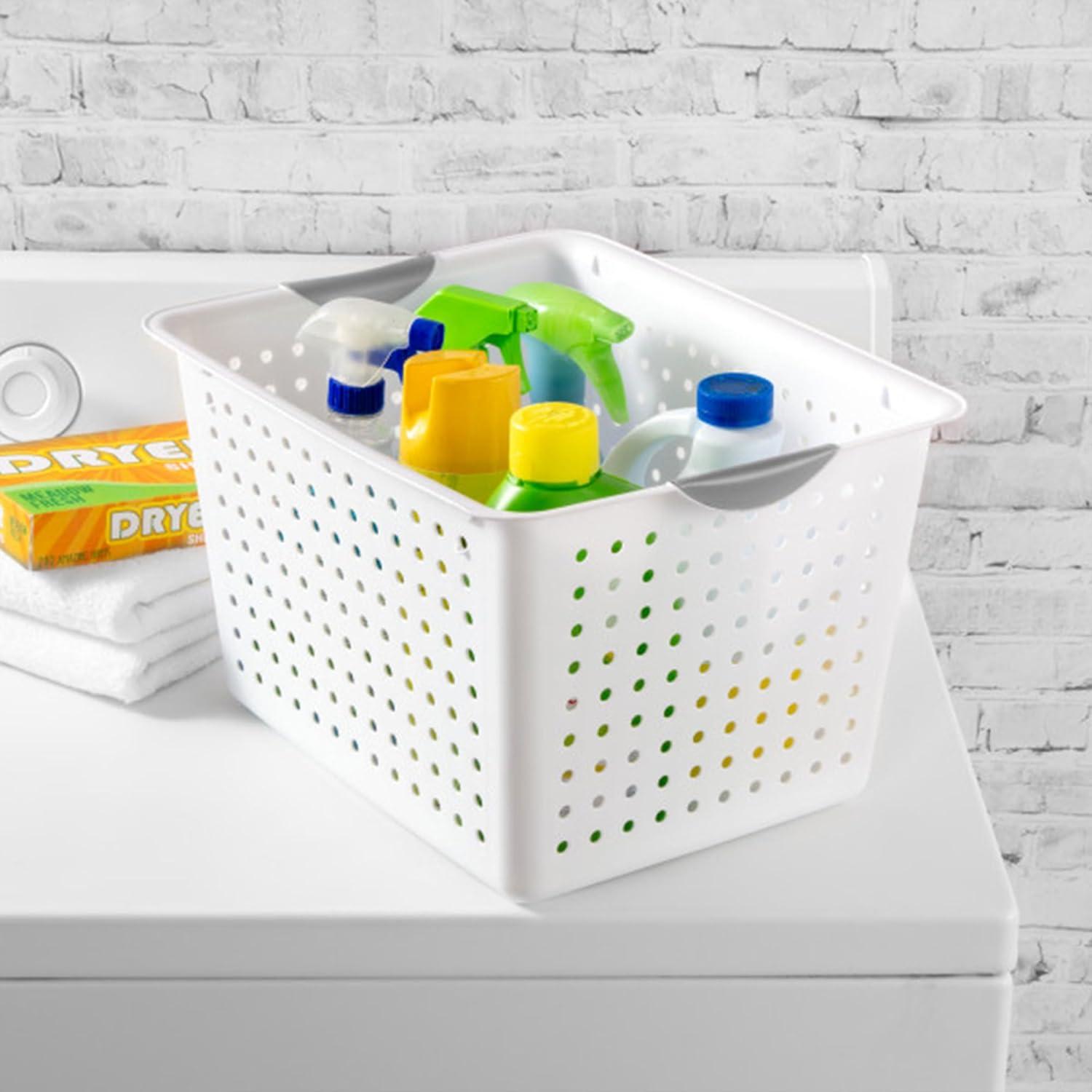Sterilite Deep Ultra Basket, Closet Organizer Bin, Cabinets, Pantry, Shelving and Countertop Space Open Container, White, 24-Pack