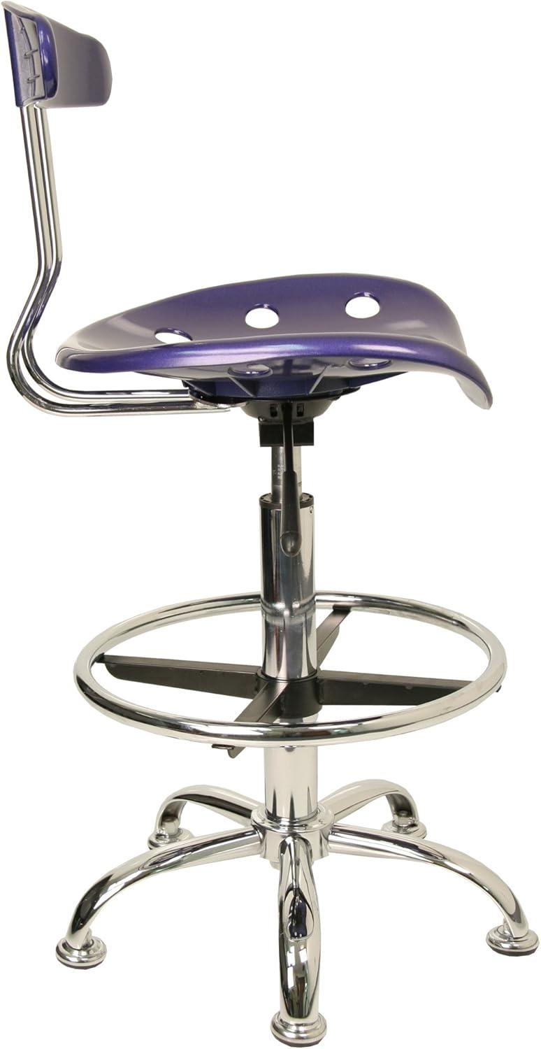 Swivel Adjustable Saddle-Style Stool in Deep Blue and Chrome