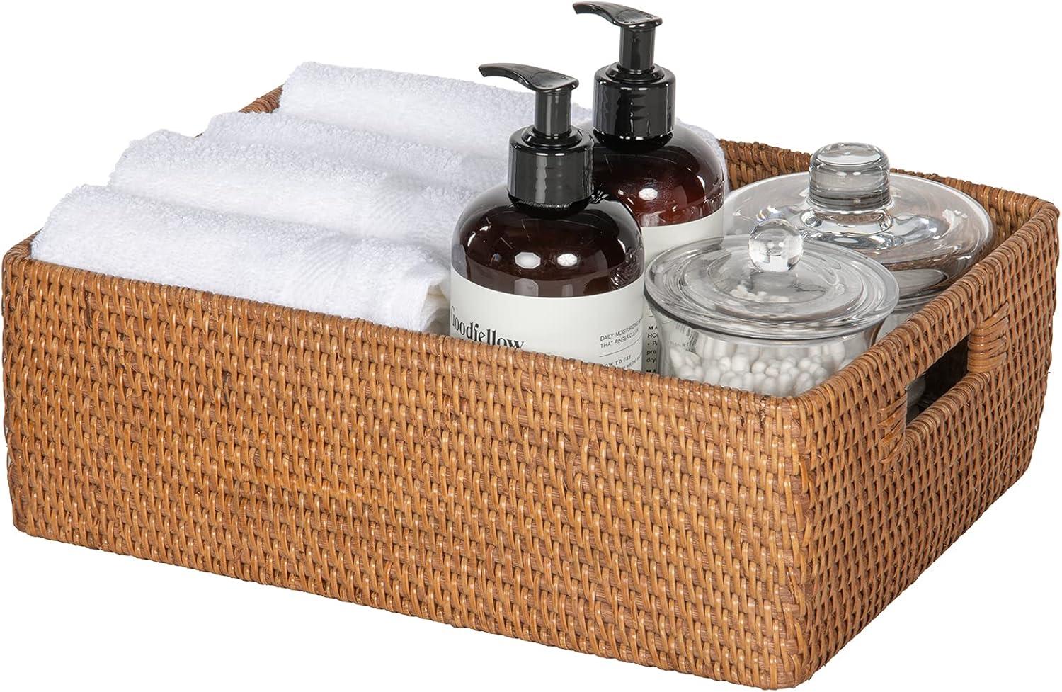 Kouboo Loma Rattan Shelf & Organizing Basket, Handwoven-Inspired Storage Color Honey Brown