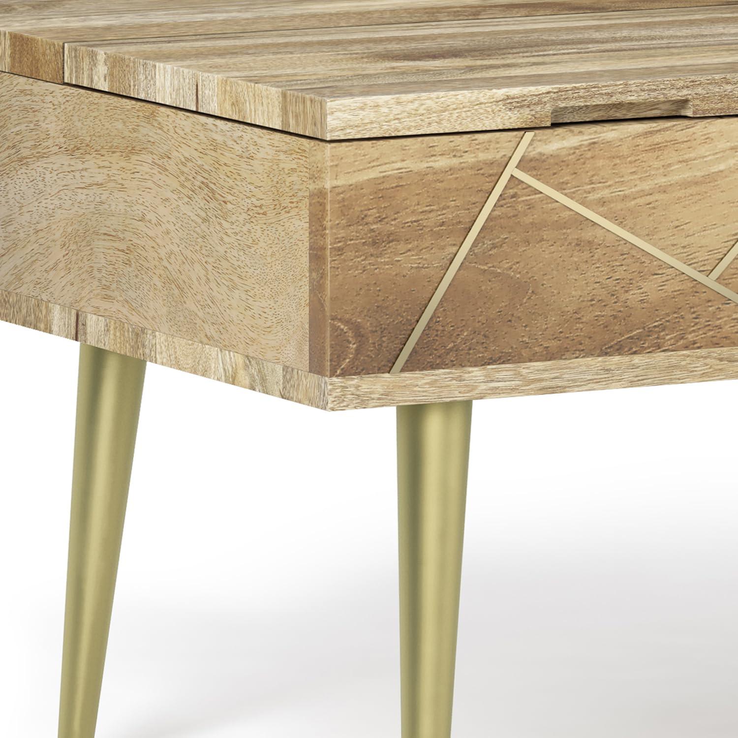 Simpli Home Jager 48"W Solid Mango Wood Contemporary Modern Lift Top Coffee Table with Hidden Storage and Geometric Brass Inlay