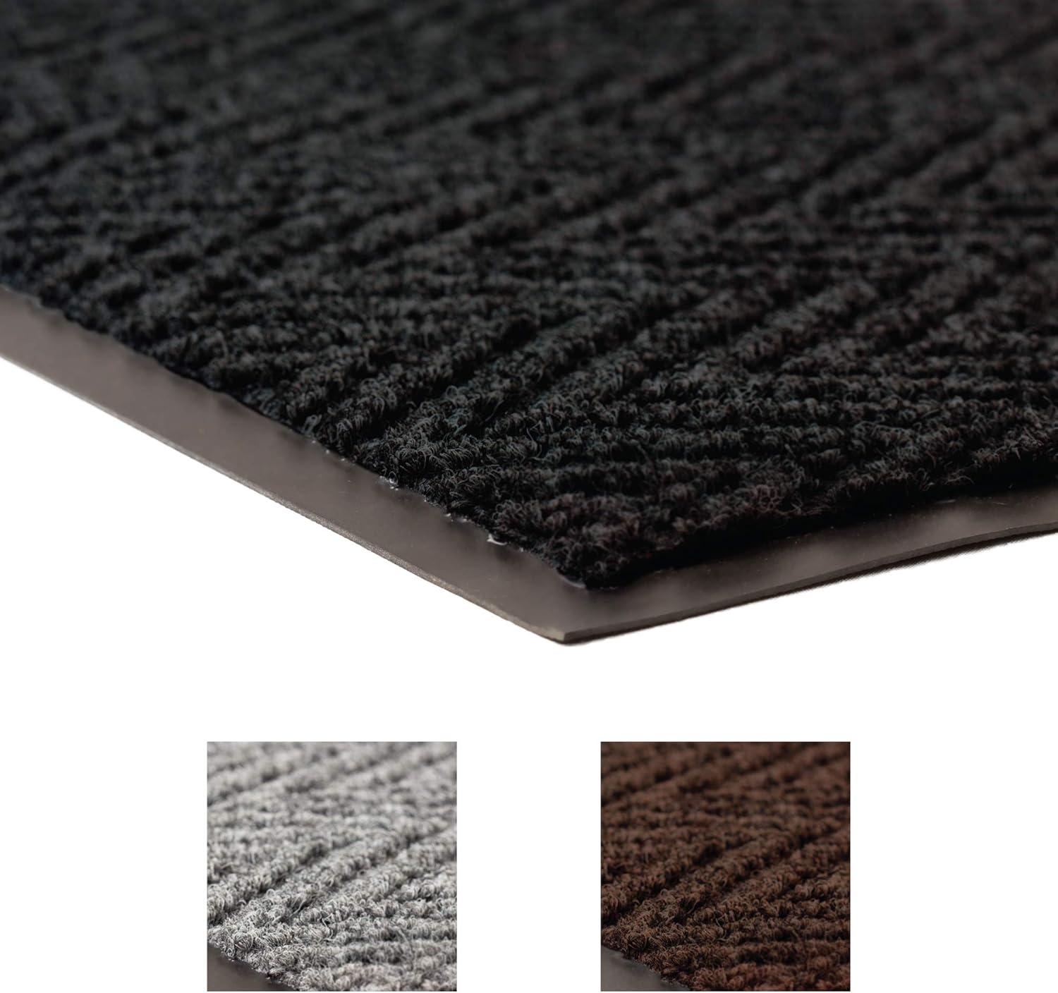 Chevron Charm Heavy-Duty Vinyl-Backed Black Entrance Mat, 2' x 3'