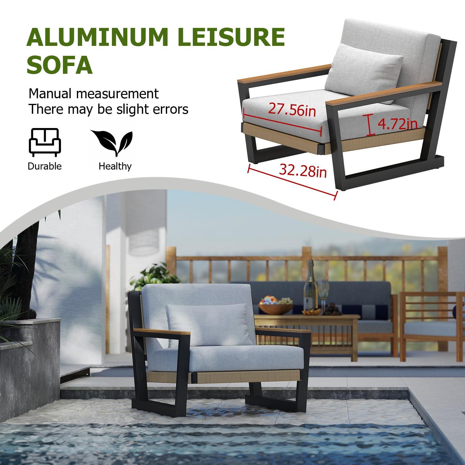 Aug-guan 7-Piece Patio Furniture Set, All-Weather Boho Outdoor Conversation Set Sectional Sofa with Water Resistant Grey Thick Cushions and Storage Table for Yard,Lawn,Grey