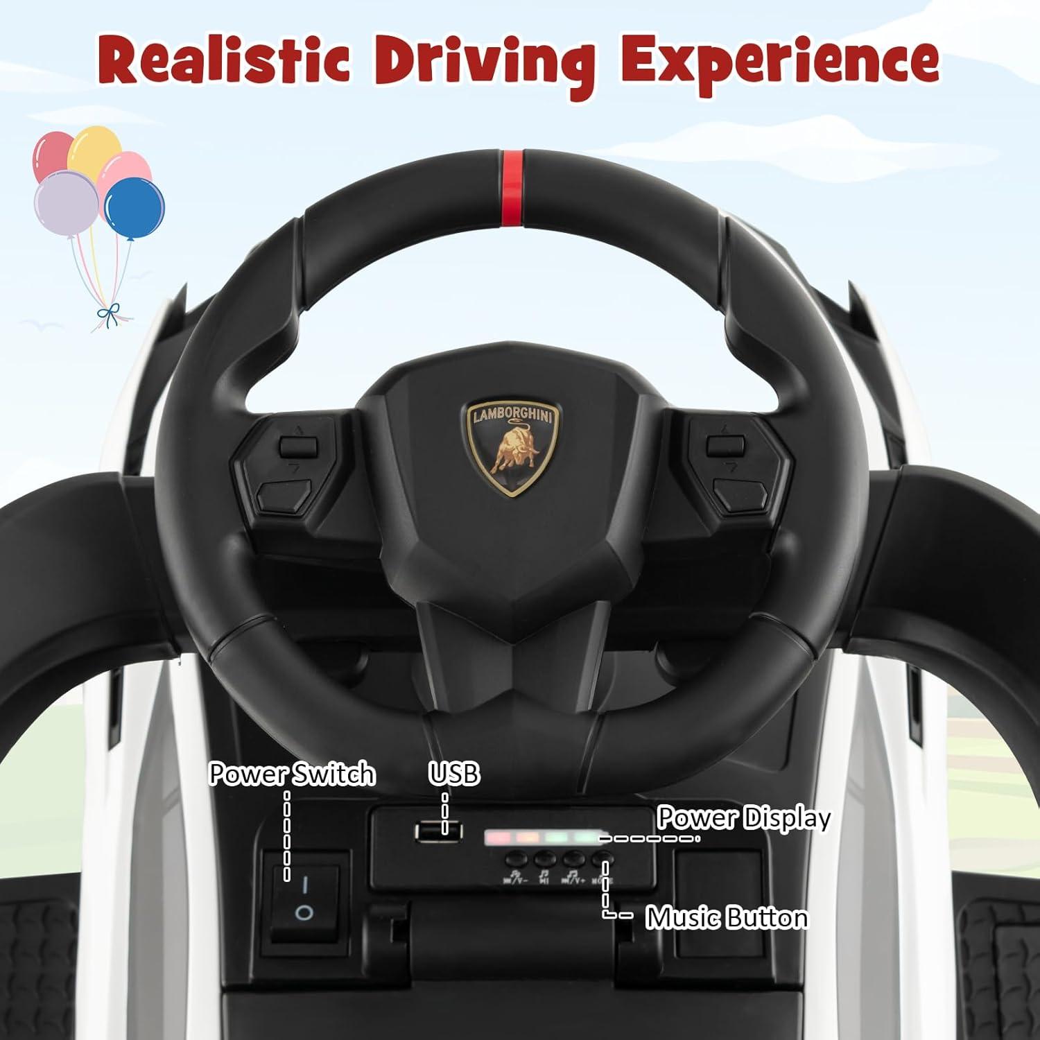 OLAKIDS 3 In 1 Ride on Push Car, Licensed Lamborghini Stroller Sliding Walking Car with Push Handle, Music, USB, Headlight, Under Seat Storage, Kids Foot-to-Floor Toy for 18-60 Months