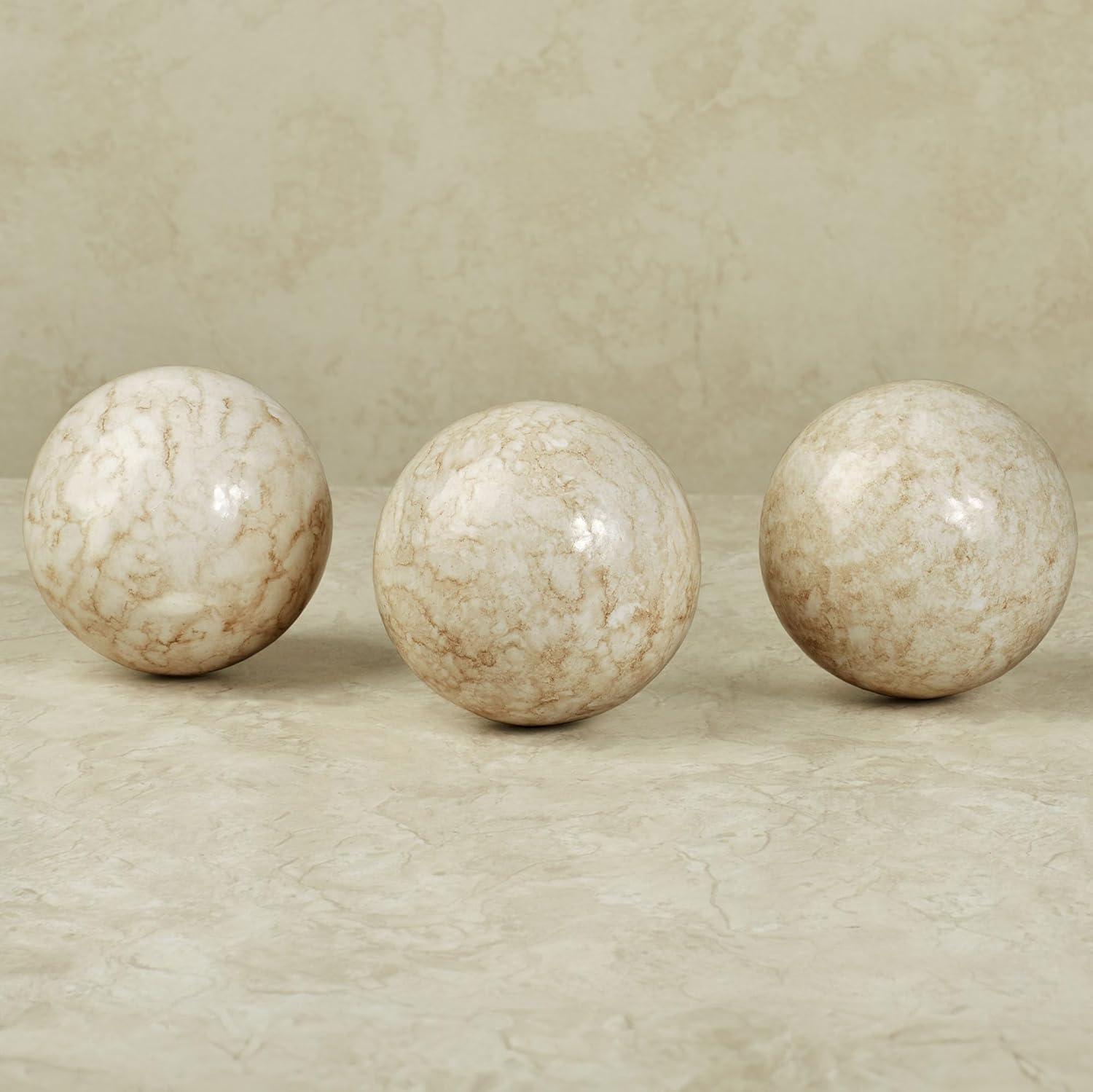 Ivory Beige Marbled Resin Decorative Orbs Set of Three