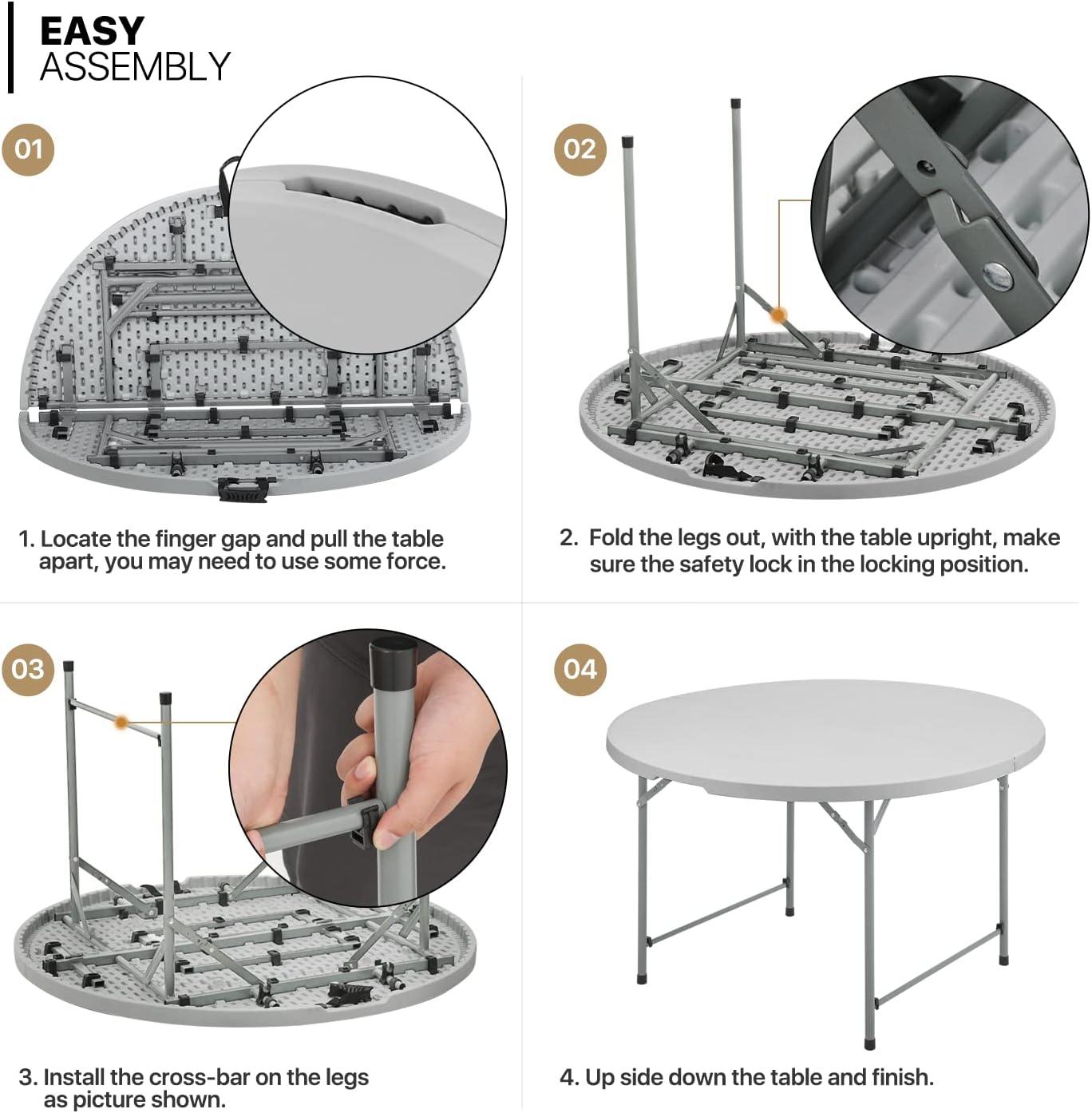 Plastic Round Folding Table, Portable Foldable Party Banquet Table for Camping Dining Outdoor Picnic