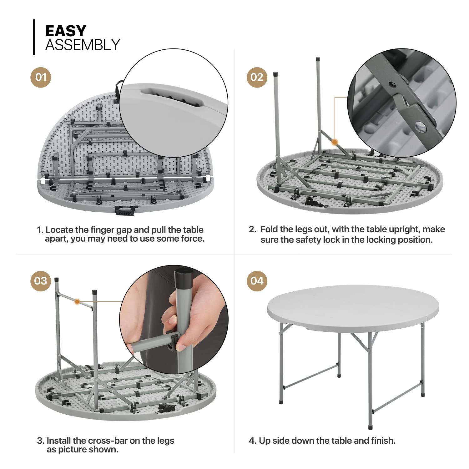 Plastic Round Folding Table, Portable Foldable Party Banquet Table for Camping Dining Outdoor Picnic
