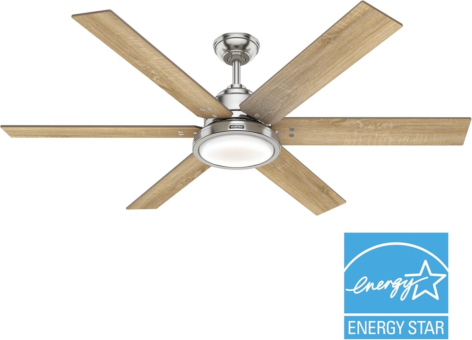 Hunter 60" Warrant Brushed Nickel Ceiling Fan with Light Kit and Wall Control