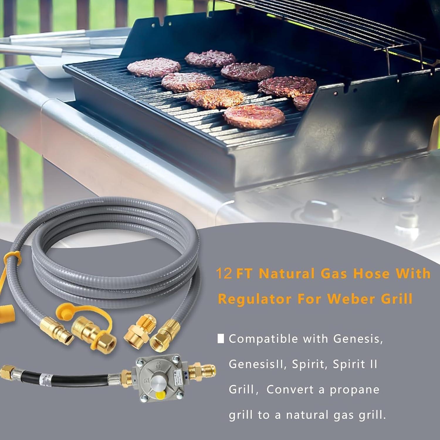 Propane to Natural Gas Conversion Kit Fit for Weber Genesis II 330/335 with NG Regulator, Orifice Kit, and 10' Grill Hose - Convert Your Grill from LP to Natural Gas with an Easy Install!