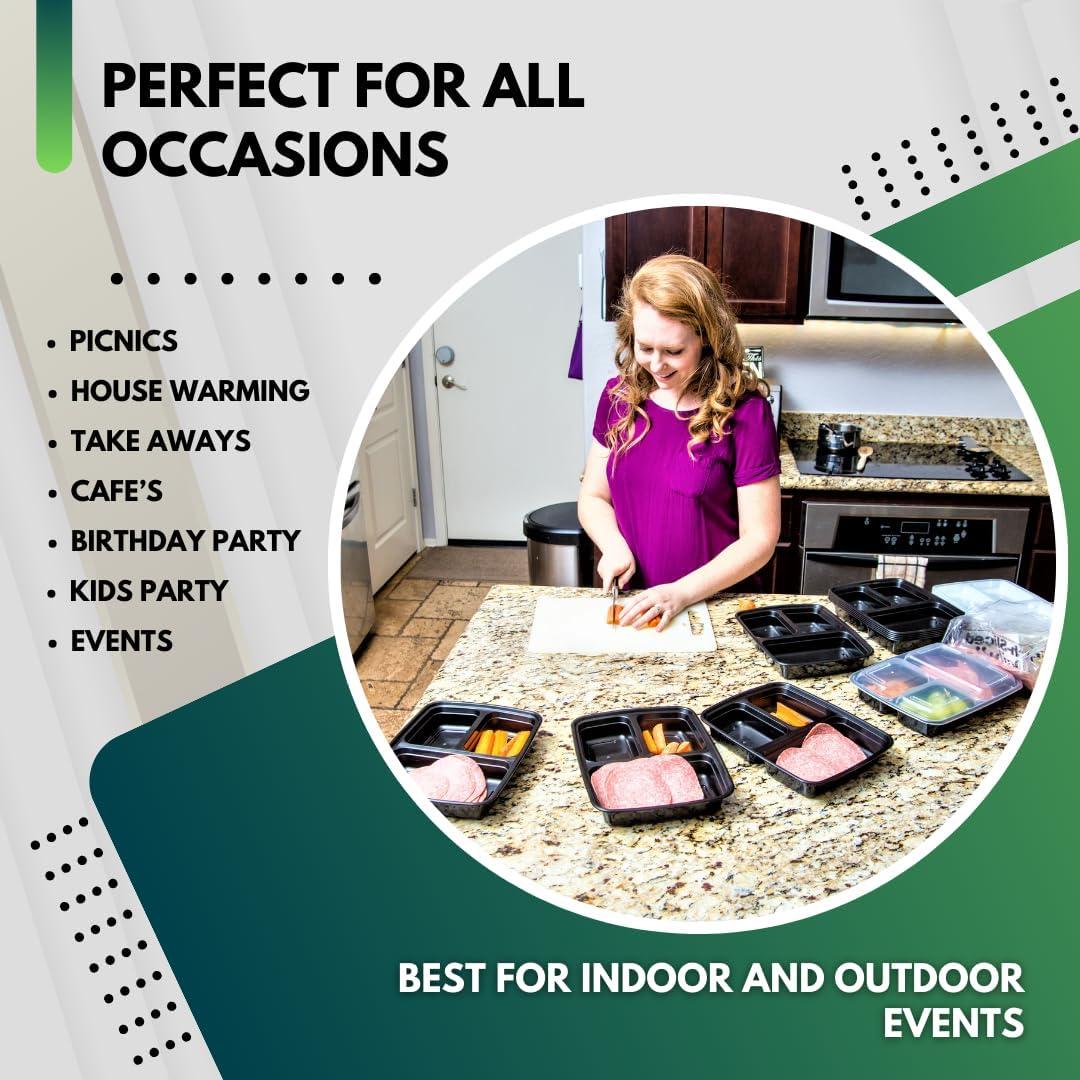 3 Compartment Meal Prep Containers with Lids Food Storage BPA Free Pack of 10