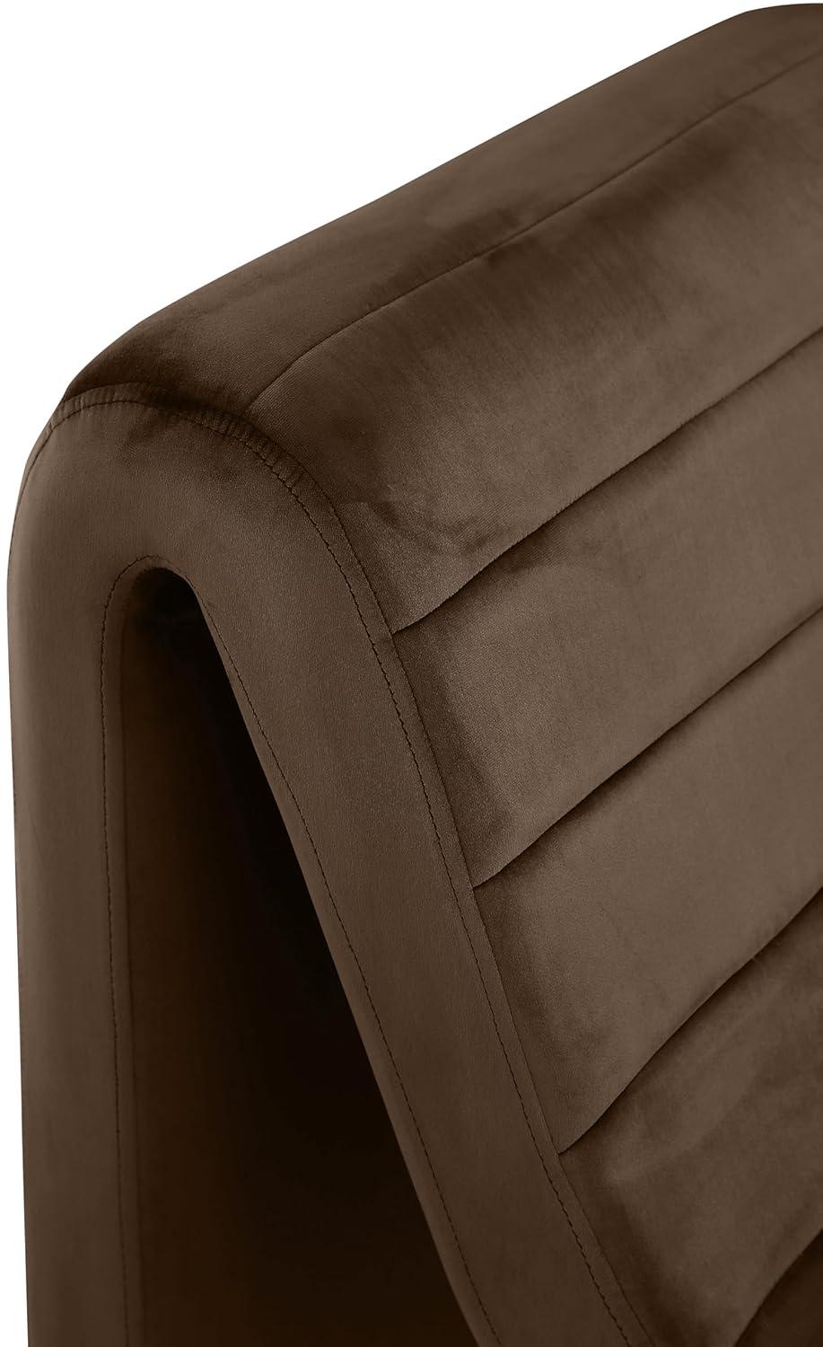 Meridian Furniture 403Brown Ivy Collection Modern | Contemporary Velvet Upholstered Accent Chair with Rich Brown Velvet, Channel Tufted Design, Curved Shape, 26.4" W x 37.4" D x 31.1" H, Brown
