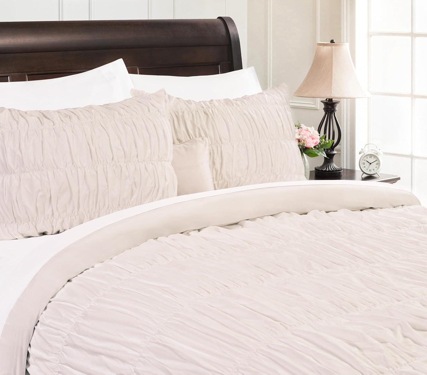 Chanasya Chanasya Ruched Ruffled Pleated Textured Washed Microfiber Duvet Set