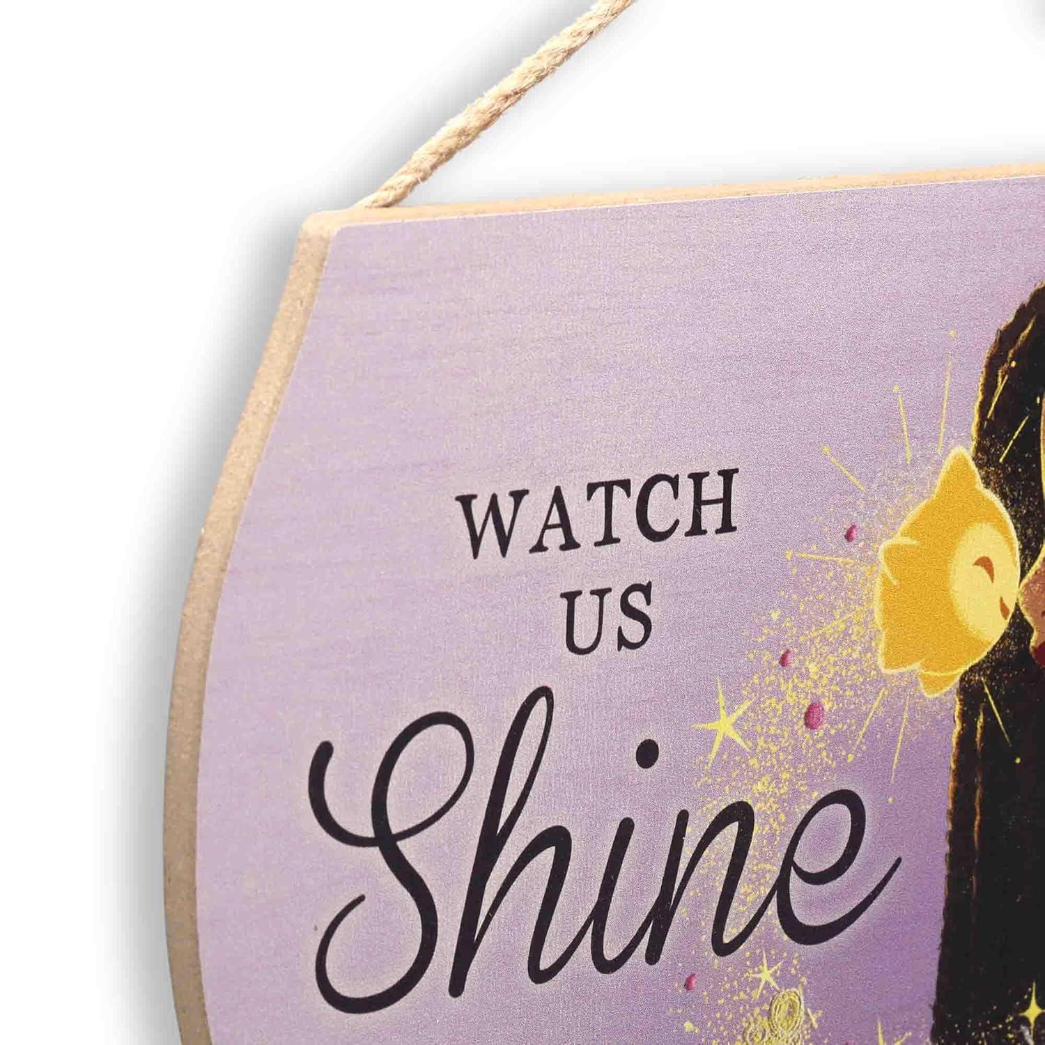 Disney Wish Watch Us Shine Asha and Star Hanging Wood Wall Decor - Adorable Wish Sign for Kids' Bedroom or Movie Room
