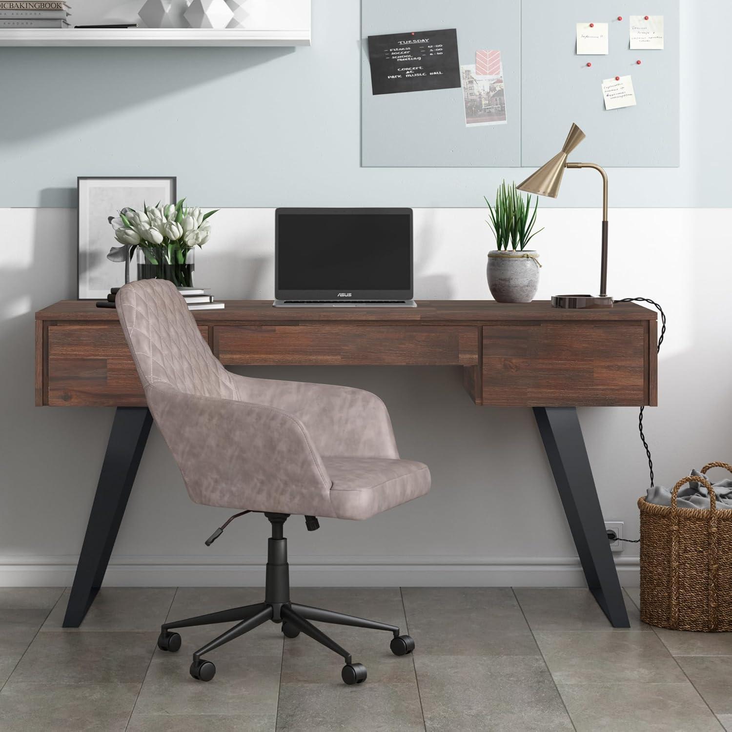 Lowry 60" Distressed Charcoal Brown Wood Desk with Keyboard Tray