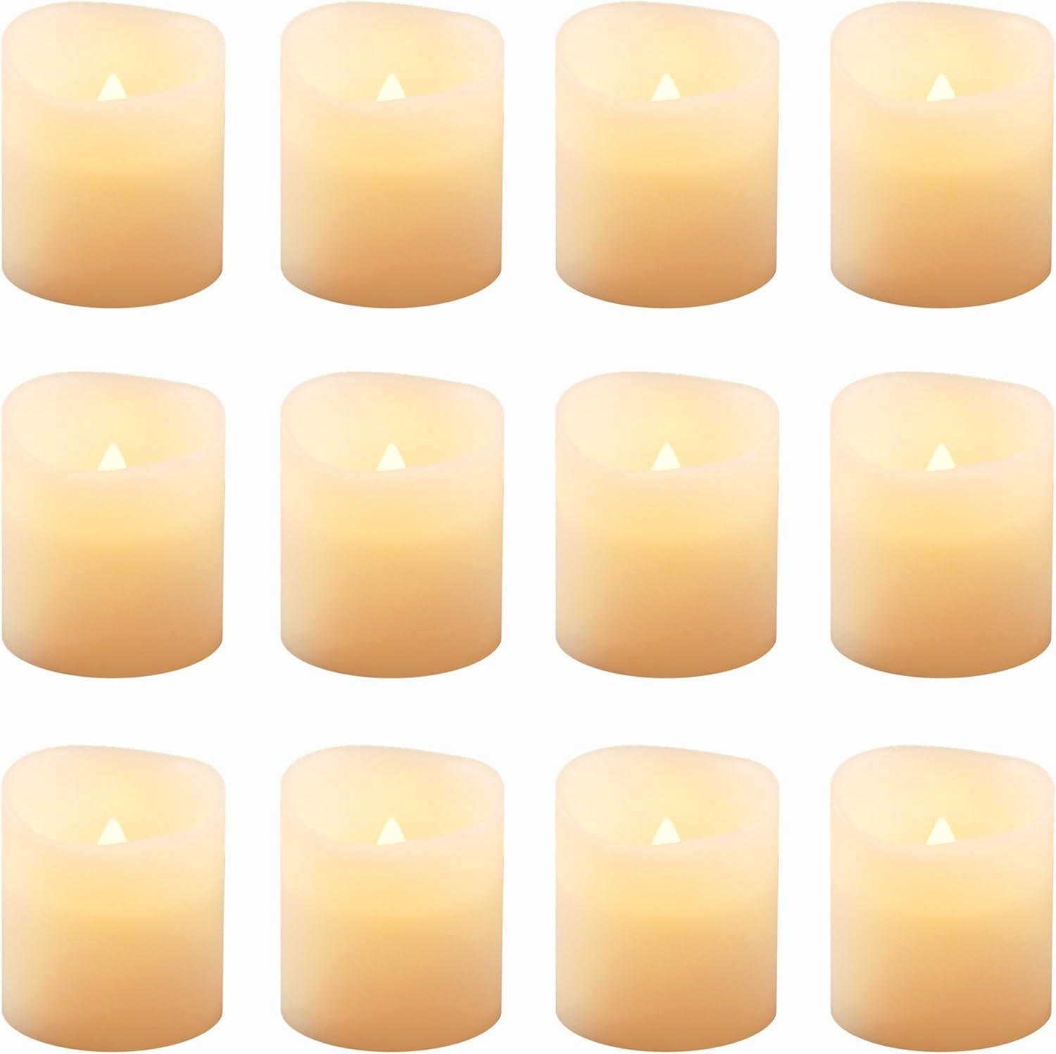 LumaBase Battery Operated LED Votive Candles, Amber - Set of 12