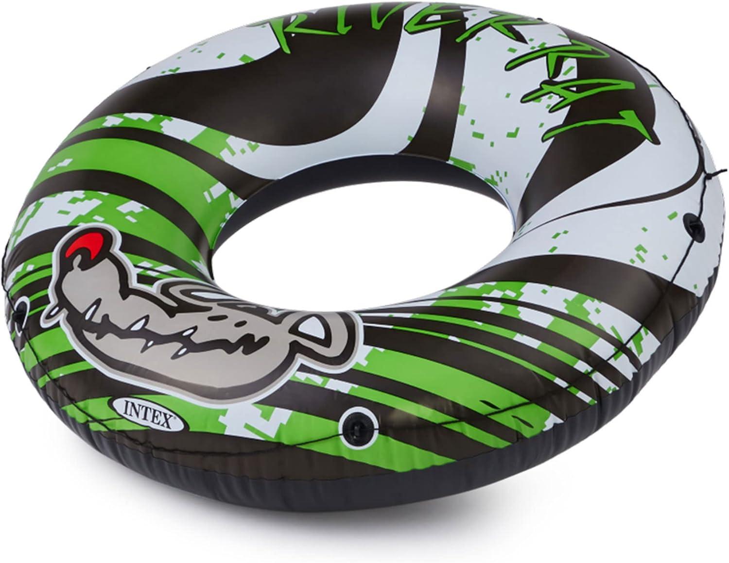 Intex River Rat 48 Inch Inflatable Vinyl Towable Boat Floating Tube Raft for Swimming Pool and Lake in Green Rat or Graffiti Rat Design, Color Varies