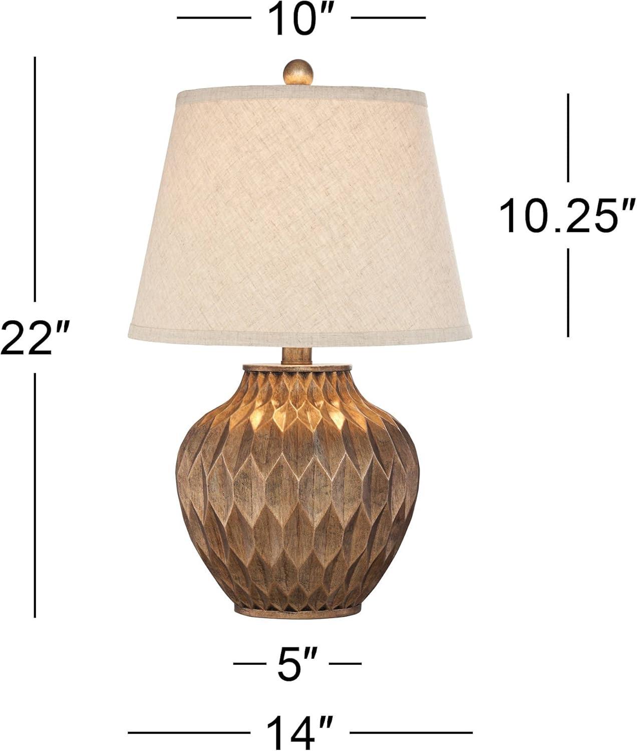 360 Lighting Buckhead Modern Accent Table Lamp 22" High Warm Bronze Brown Sculptural Geometric Drum Shade for Bedroom Living Room Bedside Nightstand