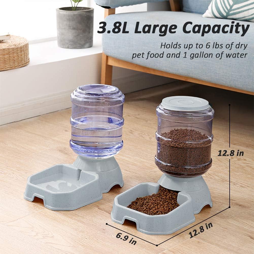 Pet Feeder and Water Food Dispenser Automatic for Dogs Cats, 100% BPA-Free, Gravity Refill, Easily Clean, Self Feeding for Small Large Pets Puppy Kitten Rabbit Bunny