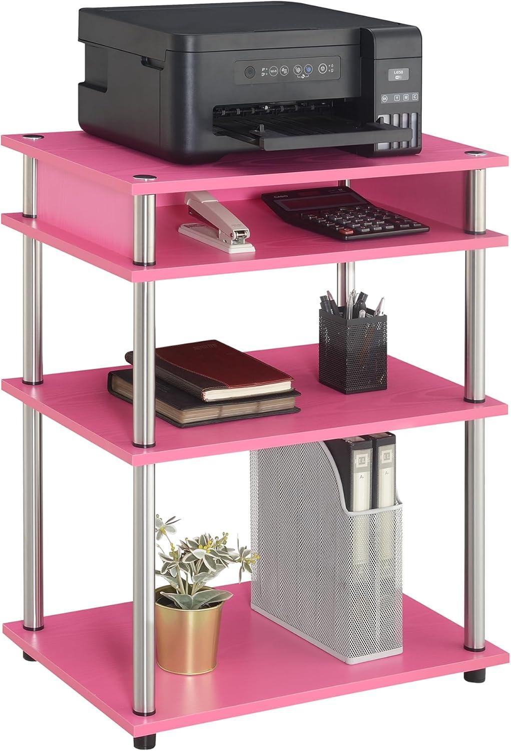 Designs2Go No-Tools Printer Stand with Shelves in Pink Wood Frame