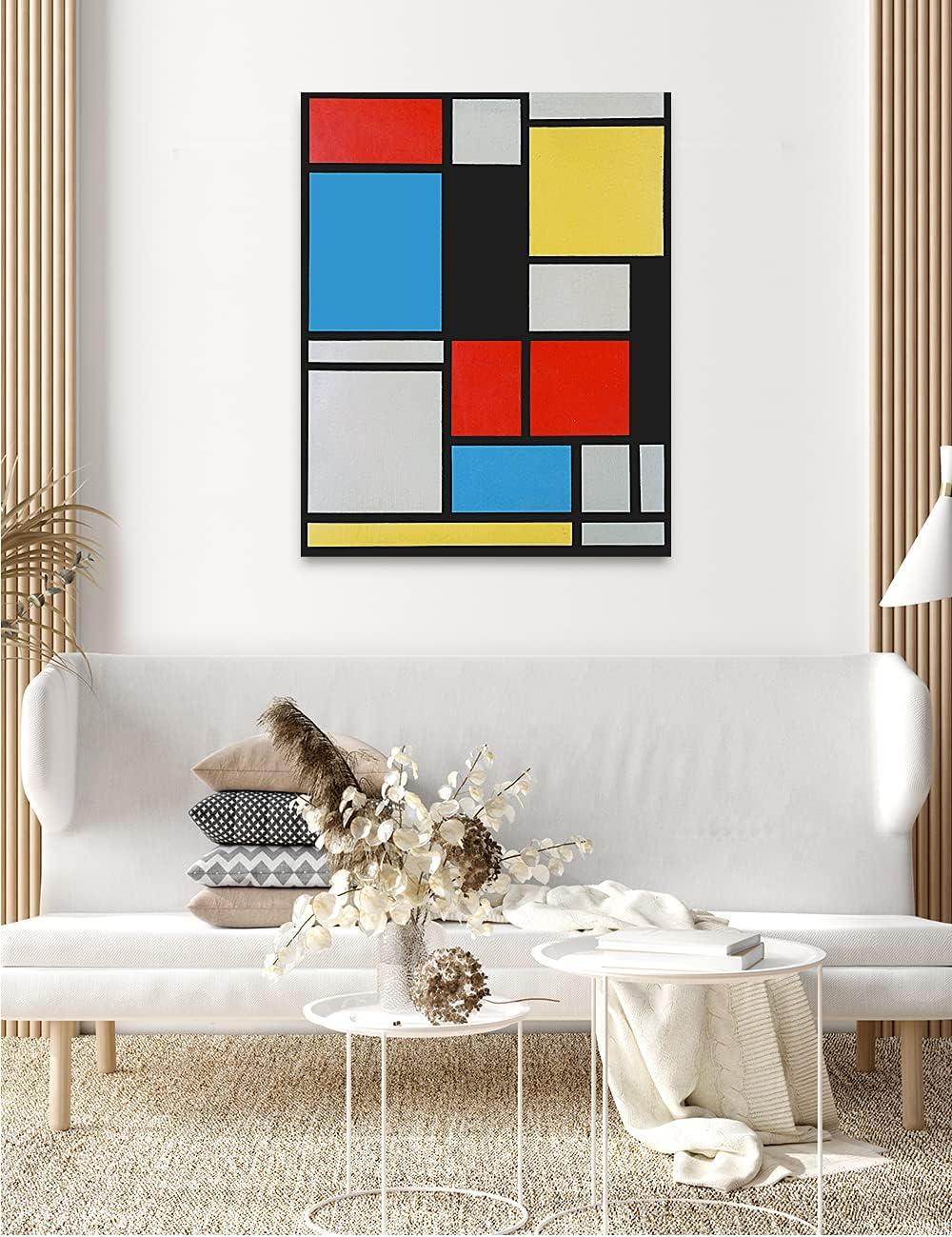 DECORARTS - Ater Piet Mondrian Composition in blue, red and yellow Lithograph in colours. Giclee Canvas Prints Wall Art for Home Decor 24x30"x1.5"