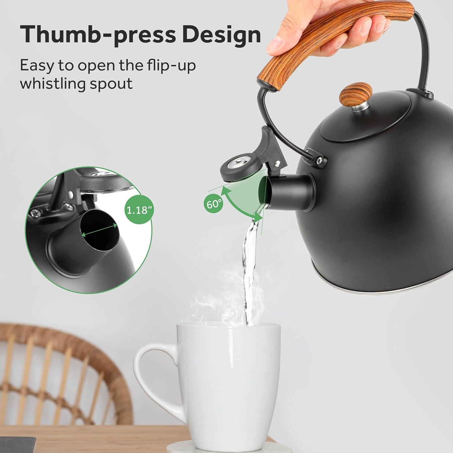 OULII Stove Top Whistling Tea Kettle Stainless Steel Teakettle Teapot with Handle for Home